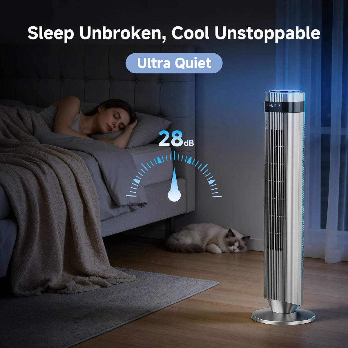 OLIXIS Tower Fan for Bedroom, Floor Standing Fan with Remote, 12H Timer, 5 Speeds, 4 Modes, LED Display, Portable Bladeless Oscillating Cooling Fan for Indoor, Home, Office