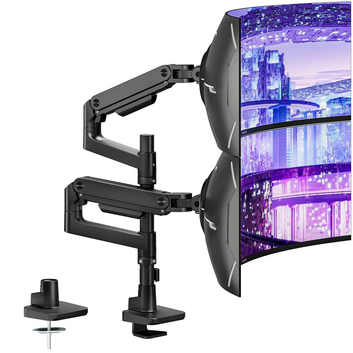 ARES WING Dual Monitor Arm Desk Mount for 17-49 Inch Ultrawide Monitors, Heavy Duty Dual Monitor Mount Holds 44 lbs, Full Motion Gas Spring Vertical Stacked Monitor Mount, 75/100 VESA Mount, Black