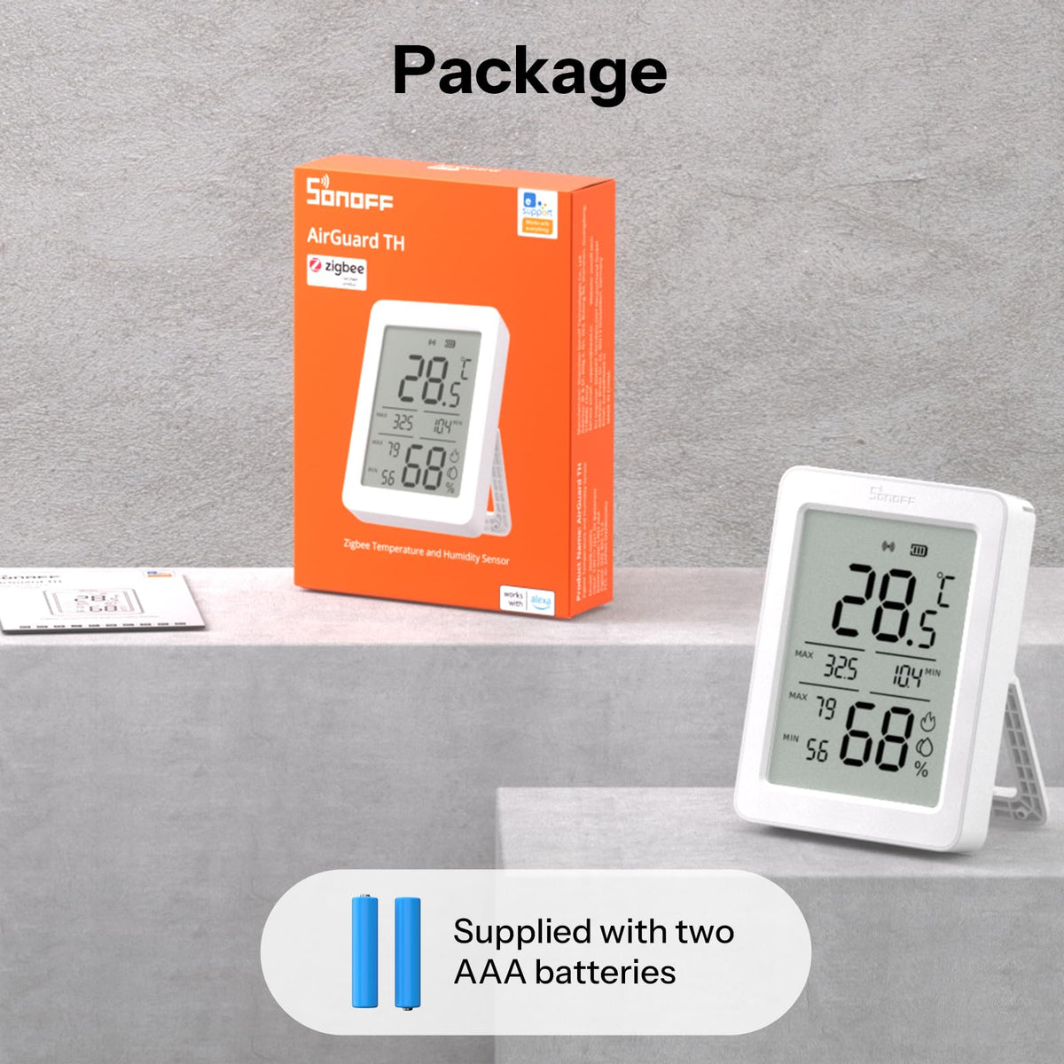 SONOFF AirGuard TH, Indoor Smart Zigbee Temperature and Humidity Sensor, 3.6'' LCD Display, App Monitoring with Charts, Notification Alerts, Data Export, Remote Data Display 2-Pack