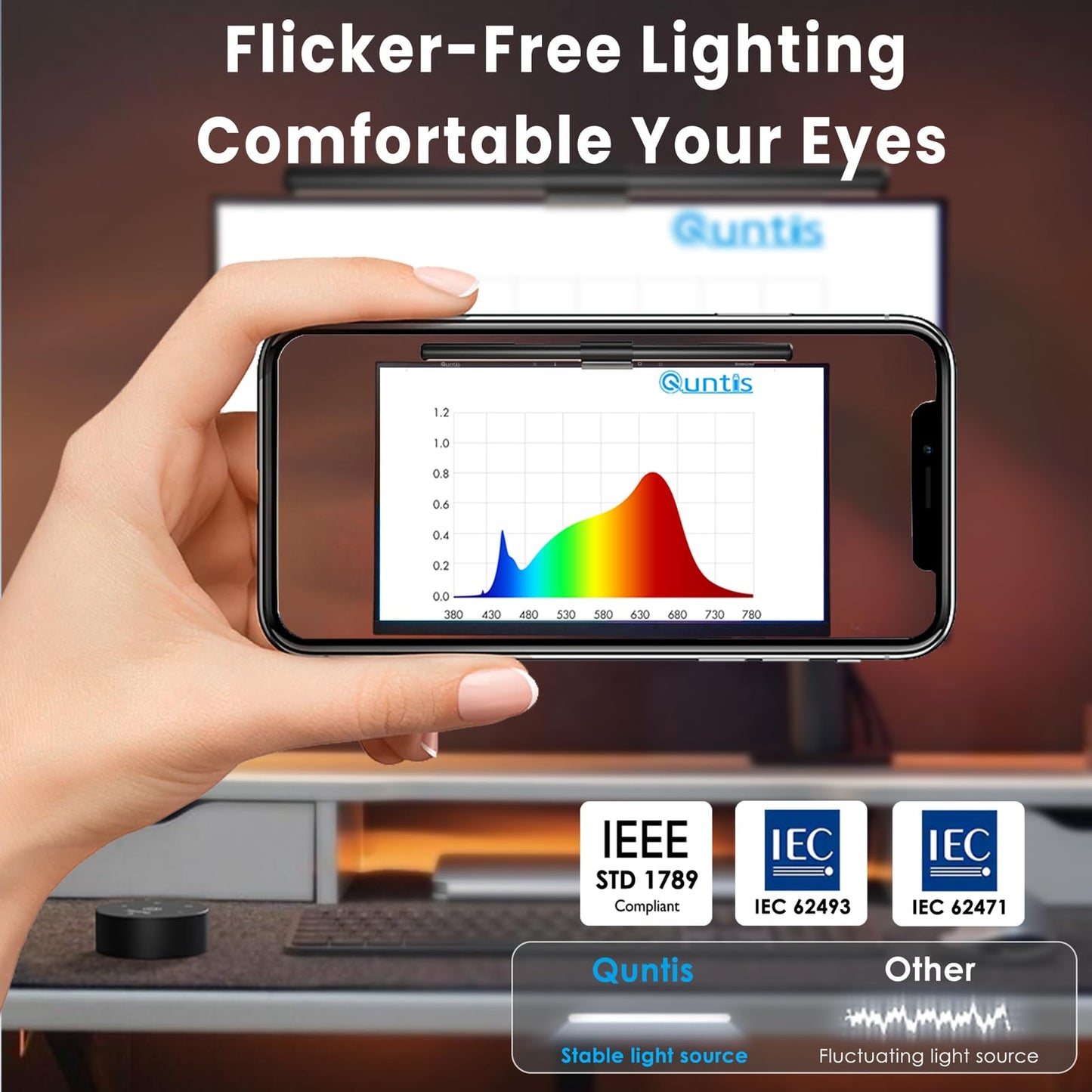 Quntis Computer Monitor Lamp, Screen Monitor Light Bar for Eye Caring, USB Reading LED Task Lamp with Auto-Dimming, Dimmable Light Bar, Touch Control, No Glare Space Saving Home Office Desk Lamps