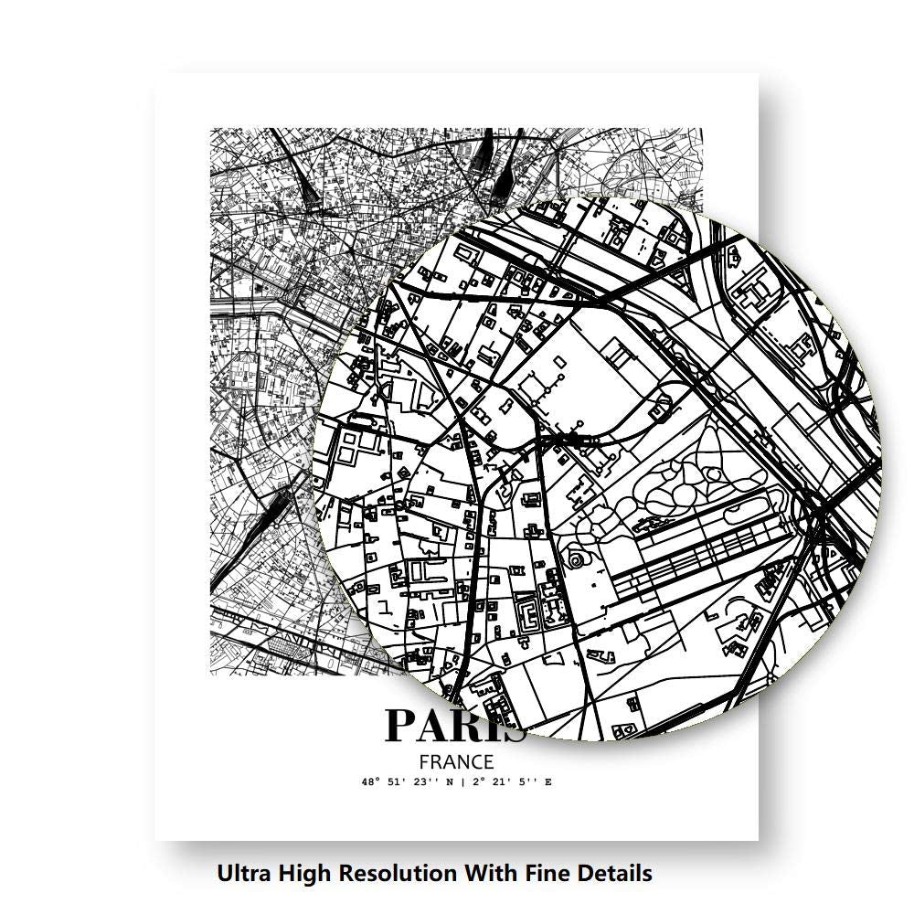 Eleville 8X10 Unframed Paris France City View Abstract Road Modern Map Art Print Poster Wall Office Home Decor Minimalist Line Art Hometown Housewarming wgn442