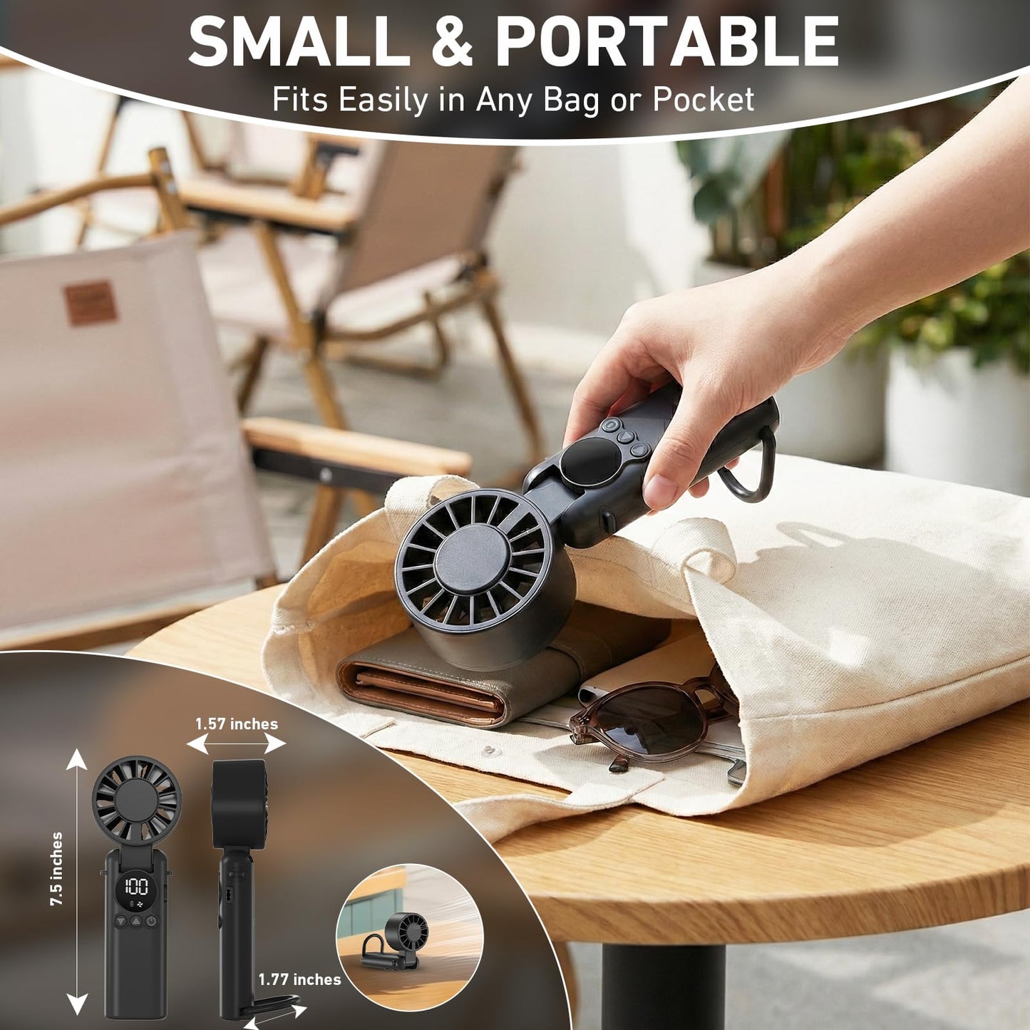AILBTON Portable Handheld Fan, 5000mAh Rechargeable Mini Personal USB Fan with LED Display & Foldable Design, 199-Speed Powerful Battery Operated Travel Fan for Women, Outdoor, Office Black