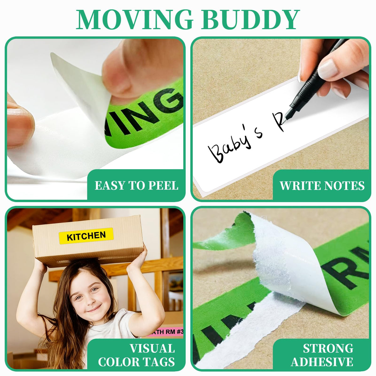 Moving Box Labels – 1440 PCS (24 Rolls) Color Coded Room Stickers, 1''x4.5'' Strong Adhesive Home Packing Stickers for Boxes of Bedroom, Kitchen, Garage, Fragile & Heavy Item Warning Labels, BIAlabel