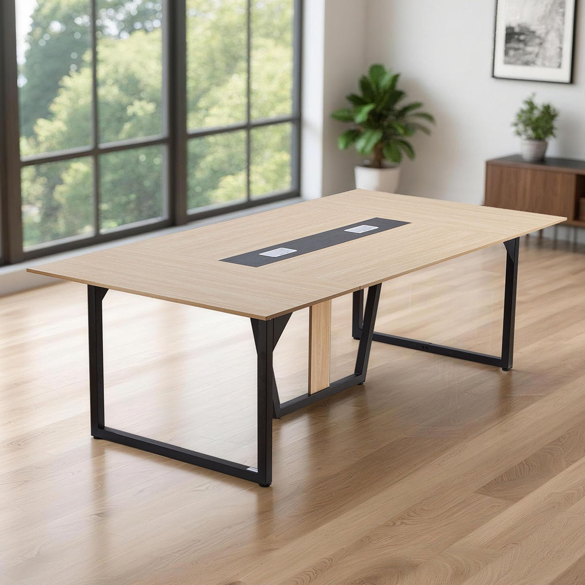 VEVOR Conference Table, 8 ft Office Meeting Table for 10 Person, Modern Rectangle Seminar Desk with Metal Legs, Large Meeting Desk Ideal for Office, Boardroom, Conference Room, Easy Assembly, Brown