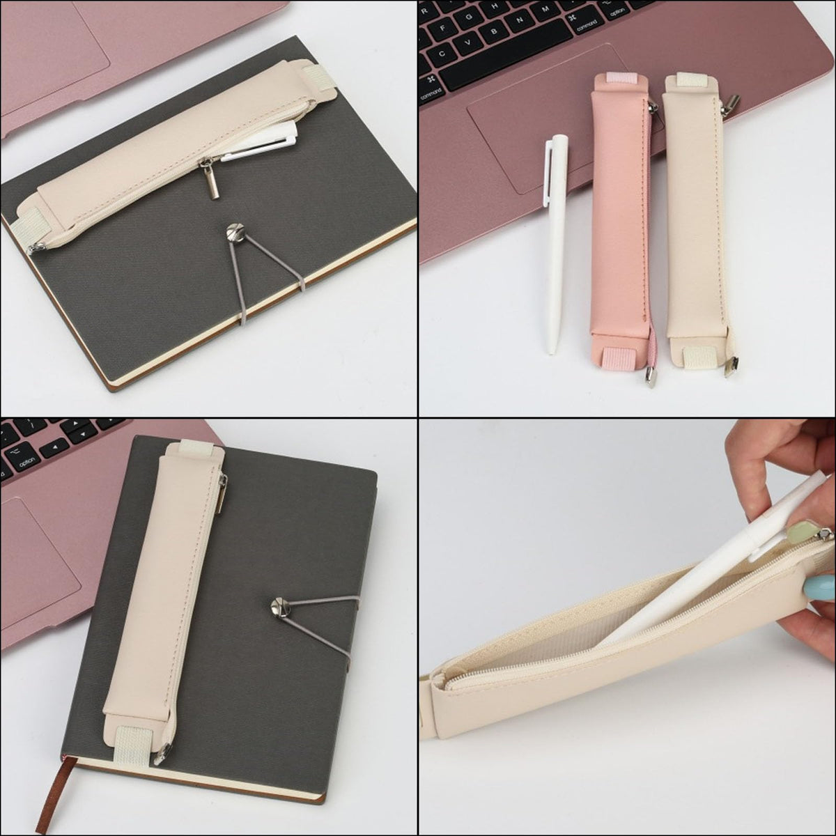 Aswewamt 5 Pcs Elastic Notebook Band Holders PU Leather Adjustable Pen Sleeve Pouch Pencil Holder Case for Notebook Planners Binders Books