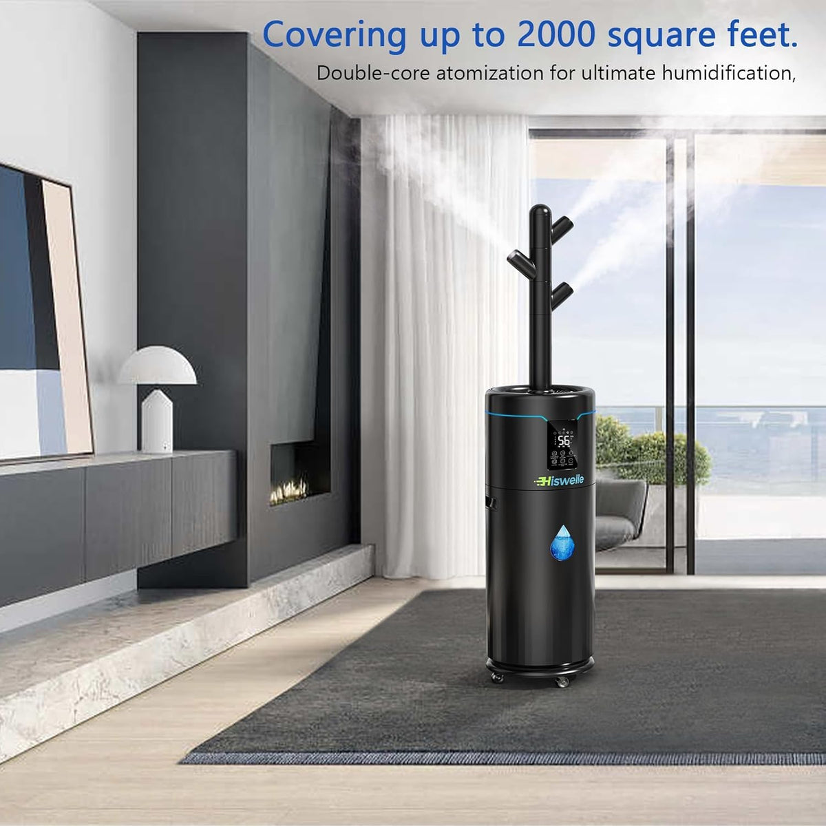 Hiswelle Large Humidifiers for Bedroom, 4.5 Gal Cool Mist Humidifier for Large Room Whole House with Remote Control, 800mL/h Output, 48H Runtime, Auto Humidistat, Wheels, Timer, Essential Oil Tray