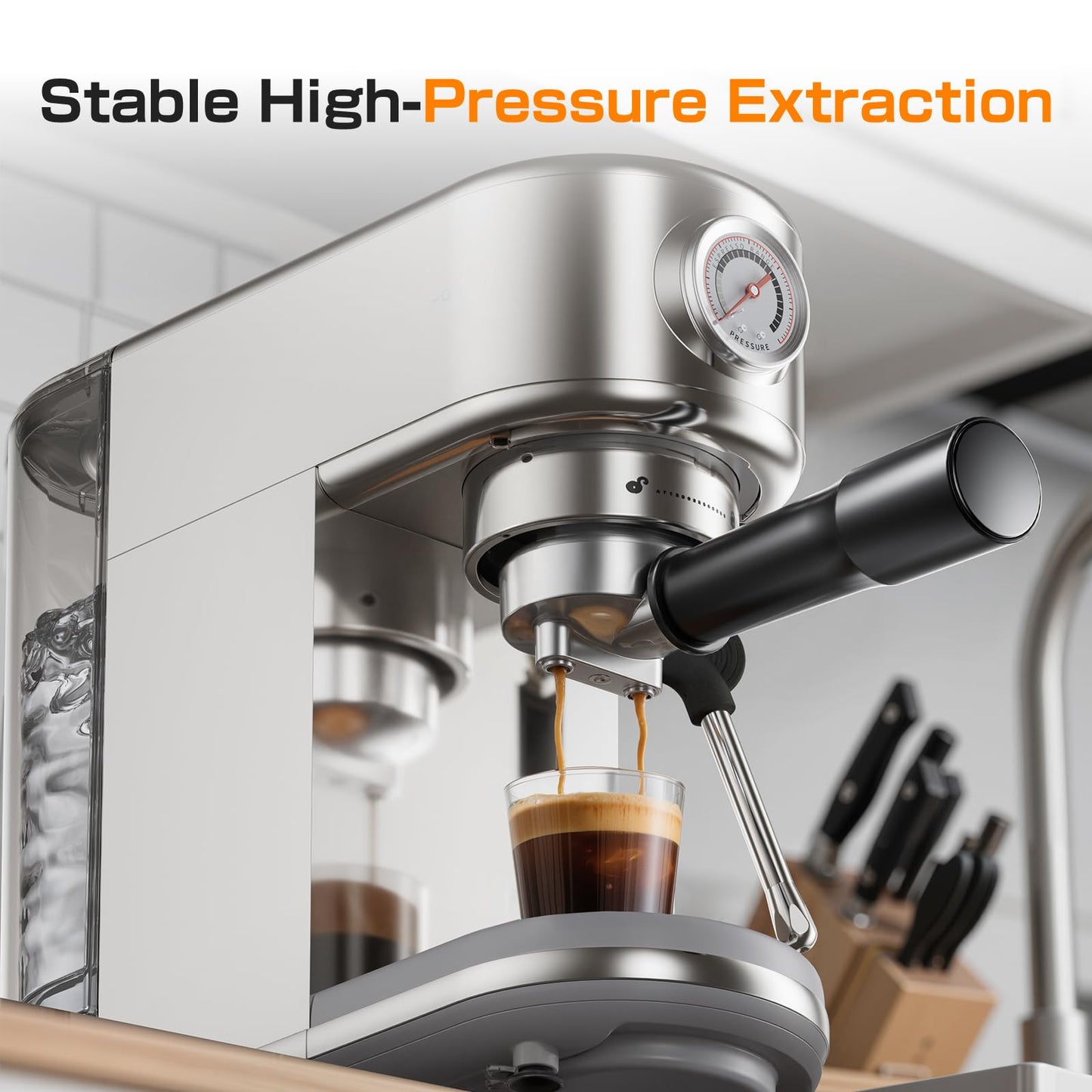 atatix Espresso Machine, 20 Bar Compact Espresso Coffee Machine with Milk Frother, Stainless Steel Coffee Maker with 44oz Removable Water Tank & Fast Heat System for Cappuccino, Latte
