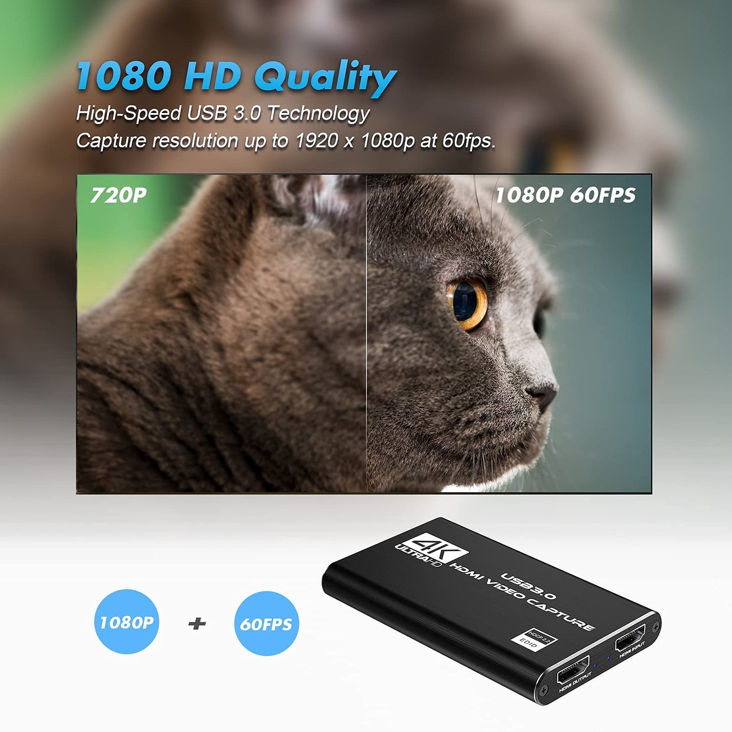 4K HDMI Capture Card for Streaming, Full HD 1080P 60FPS USB 3.0 Cam Link Game Audio Video Capture Card, Work with Camera/Nintendo Switch/Xbox/PS4/PS5/PC/OBS (Black)