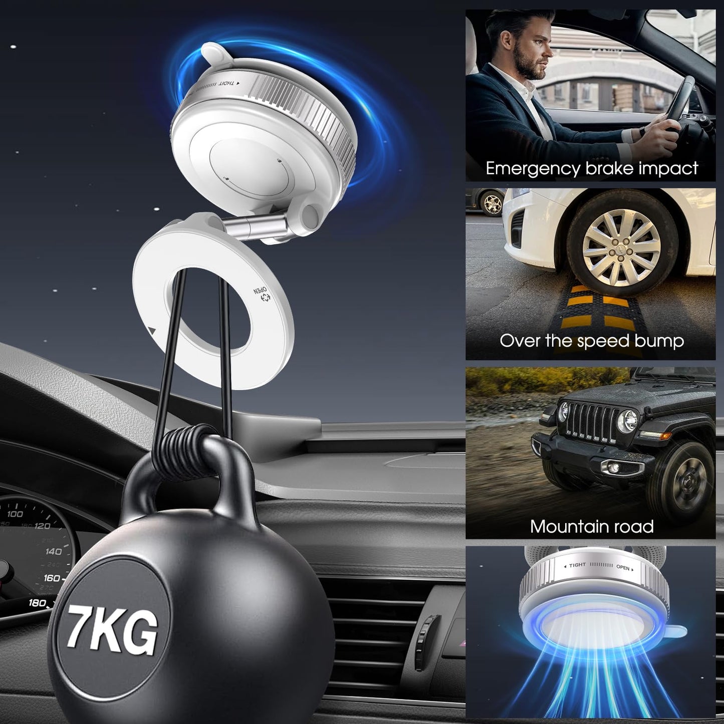 Jikasho Vacuum Magnetic Car Phone Holder for Magsafe, Hands-Free 360° Adjustable Suction Cup Phone Mount for Car/Gym/Mirror/Smooth Surface, Compatible with iPhone & Android (White)