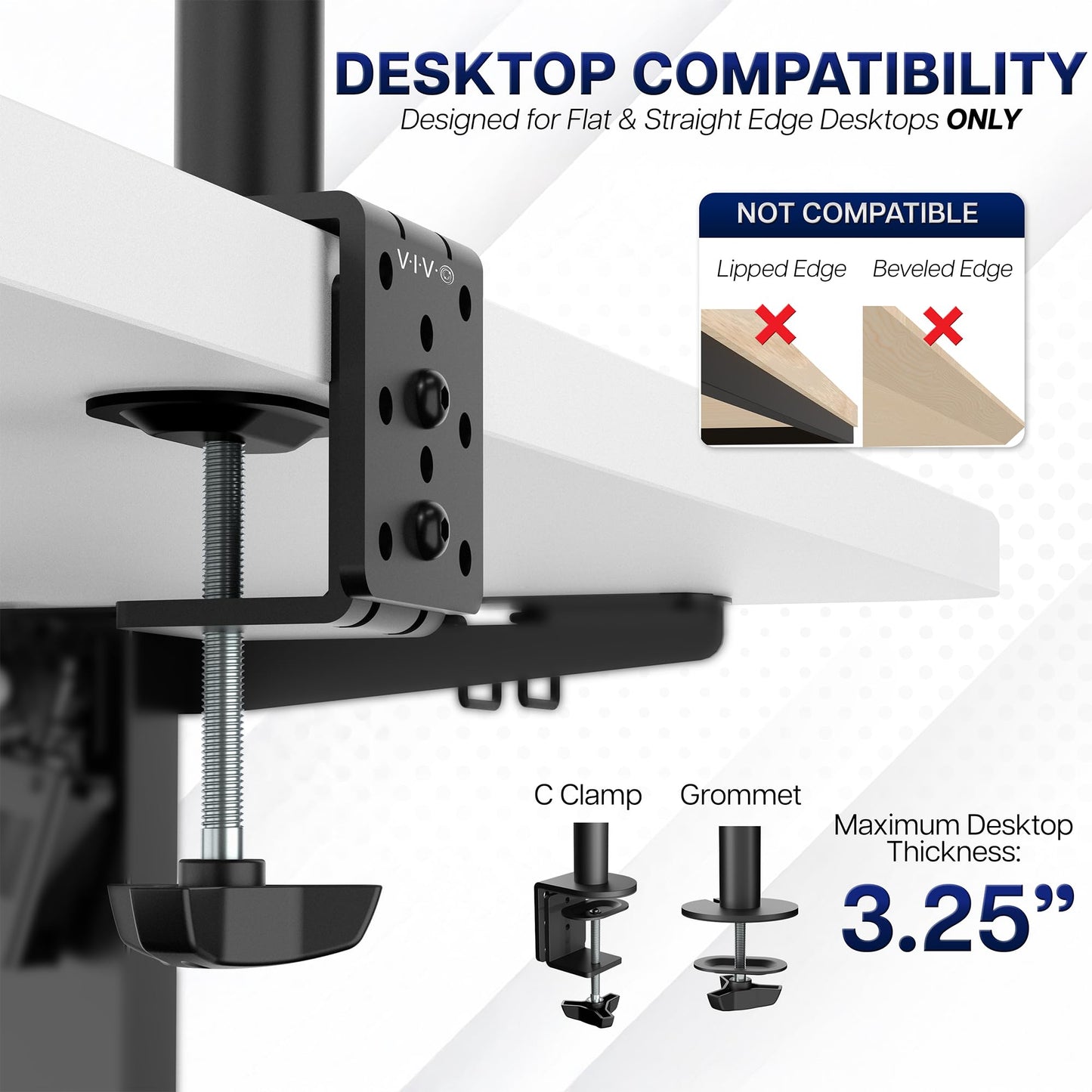 VIVO Dual Monitor Desk Mount, Holds 2 Computer Screens up to 30 inches and 22lbs Each, Heavy Duty Fully Adjustable Steel Stand with C-Clamp and Grommet, Black, STAND-V002