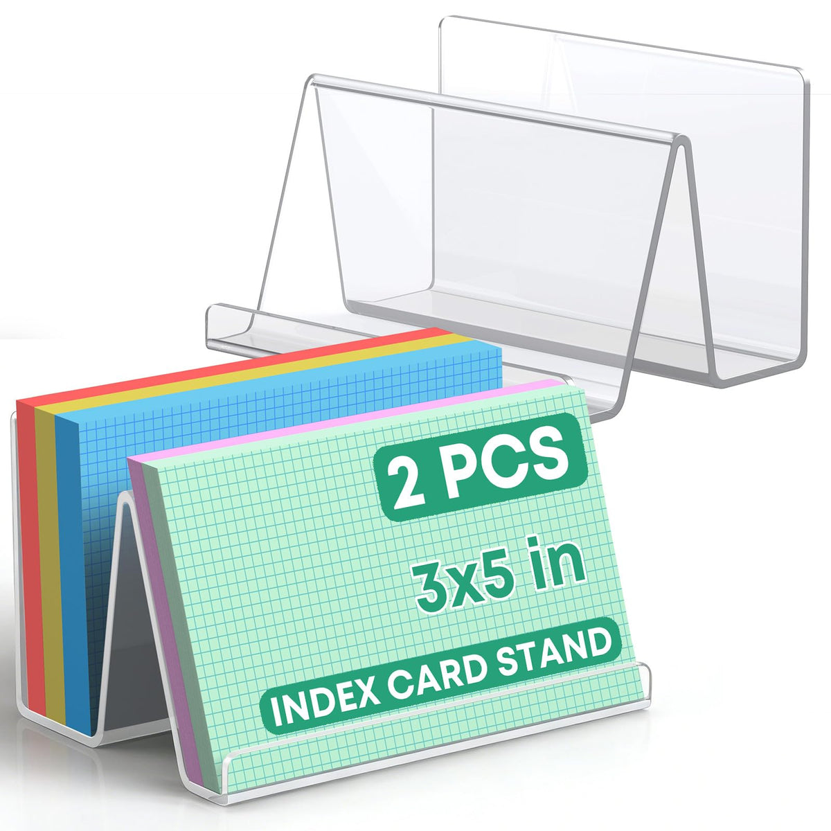 Uniclife 2 Pack 3x5 Index Card Holder, 5" x 3.2" x 3.2", Clear Acrylic Index Card Display Stand, Index Card Organizer, Postcard Holder, Horizontal Business Card Holder for Desk, 200 Card Capacity