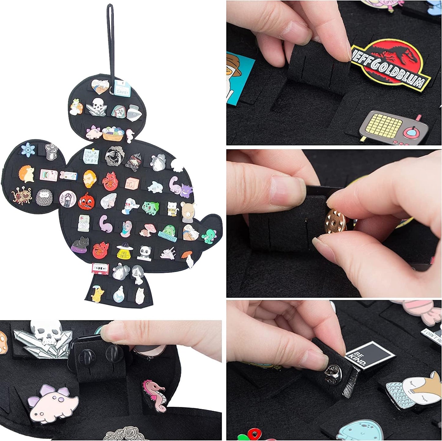 JOYMOMO Hanging Brooch Pin Organizer Enamel Pin Display Cute Cartoon Shape Brooch Pin Display Storage Holder for Brooch Pin(Without Accessories ) (black-mouse)