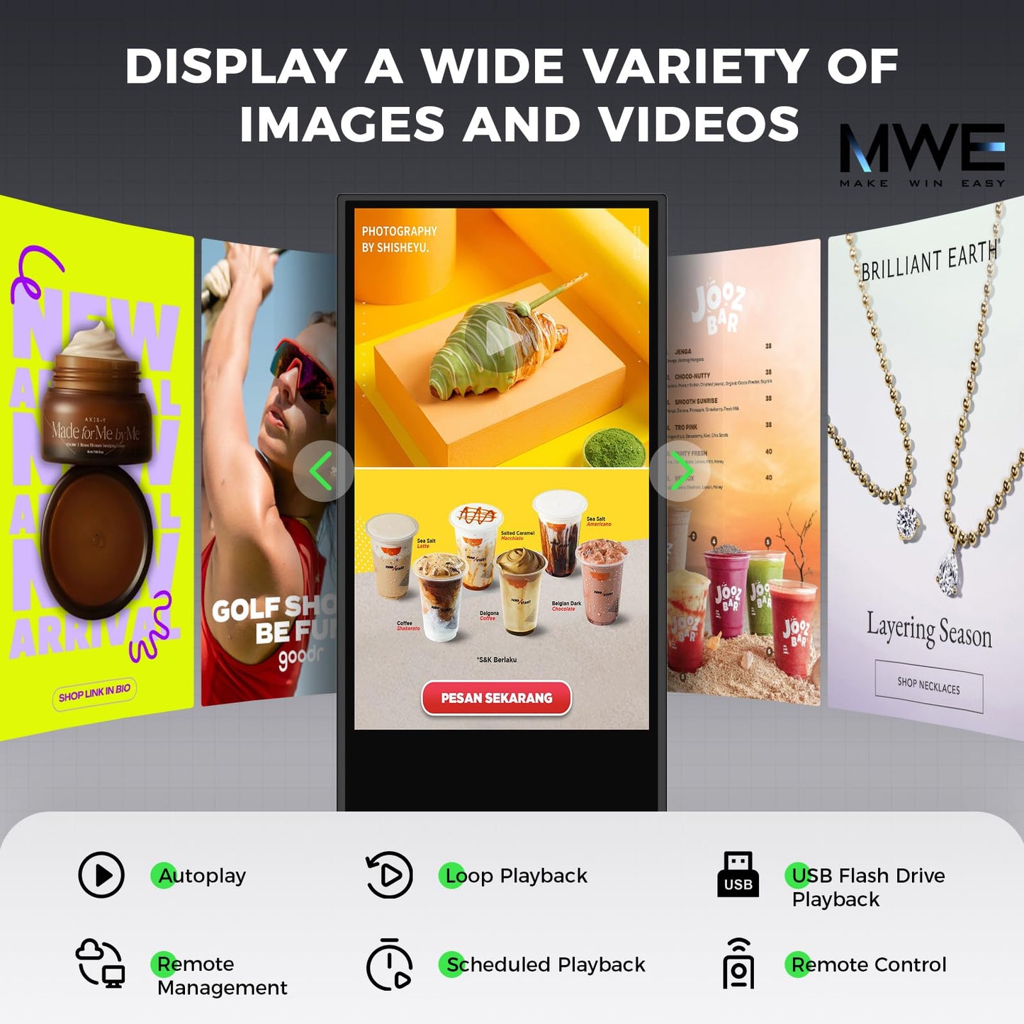 65 Inch 4K Digital Signage Display, Indoor Floor Standing Advertising Display Kiosk Android System,Commercial LCD Totem Support HDMI-in,Free Customization Stickers and Lifetime CMS System(Black)