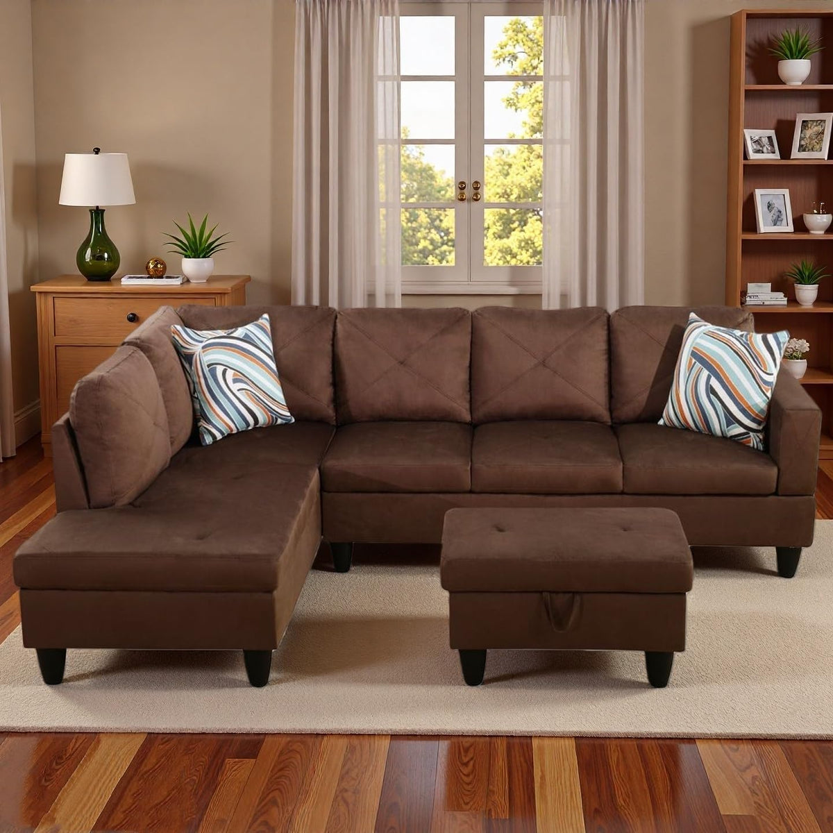 Trygoal 3-Piece L-Shaped Modular Leather Sofa – Convertible Sectional Couch with Movable Chaise & Storage Ottoman, Multi-Scene Use for Living Room, Apartment & Office, Brown