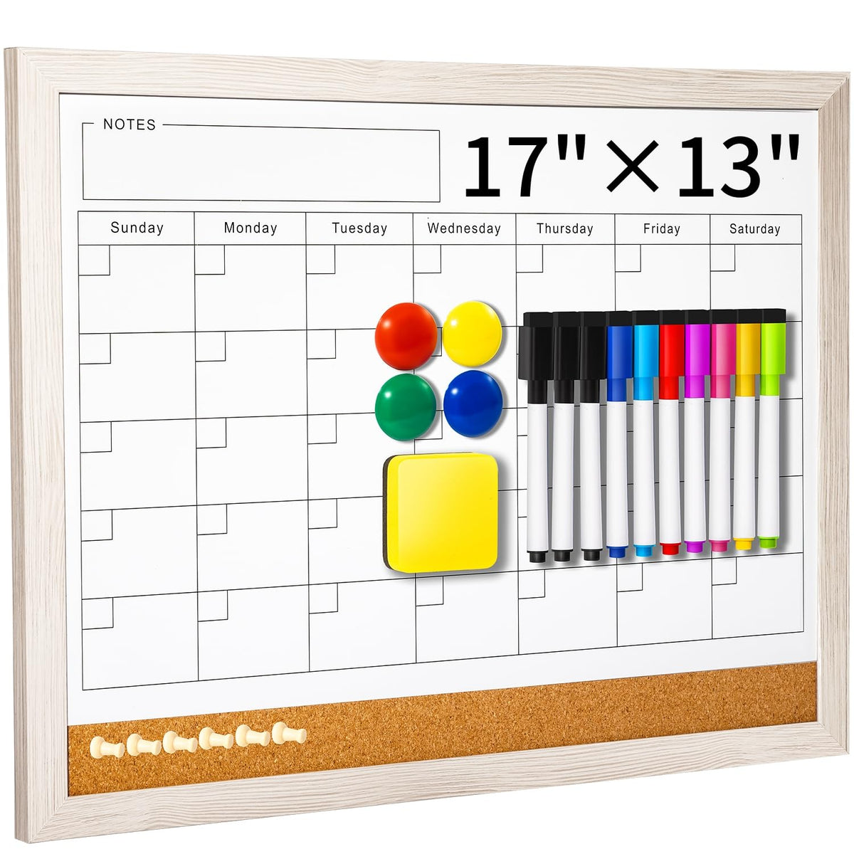 Dry Erase Calendar Whiteboard for Wall - 17x13 Inch Magnetic Whiteboard, Reusable Monthly Planner Board for Home Office, Classroom, Teachers & Students (White)