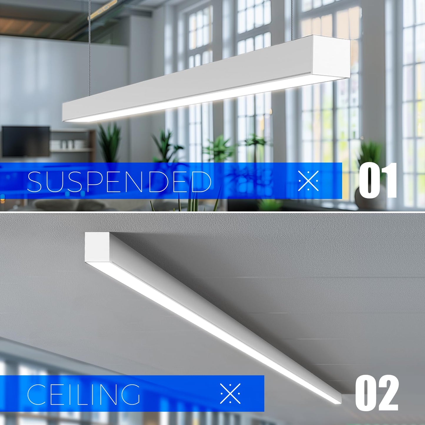 Barrina 5568 Remote Series LED Linear Light, 2nd-Generation, 45W Seamless Connection, 3000K-6000K Color Changing, 4FT Dimmable Hanging Office Shop Light Fixture with Remote, 5568 Series White, 4 Packs