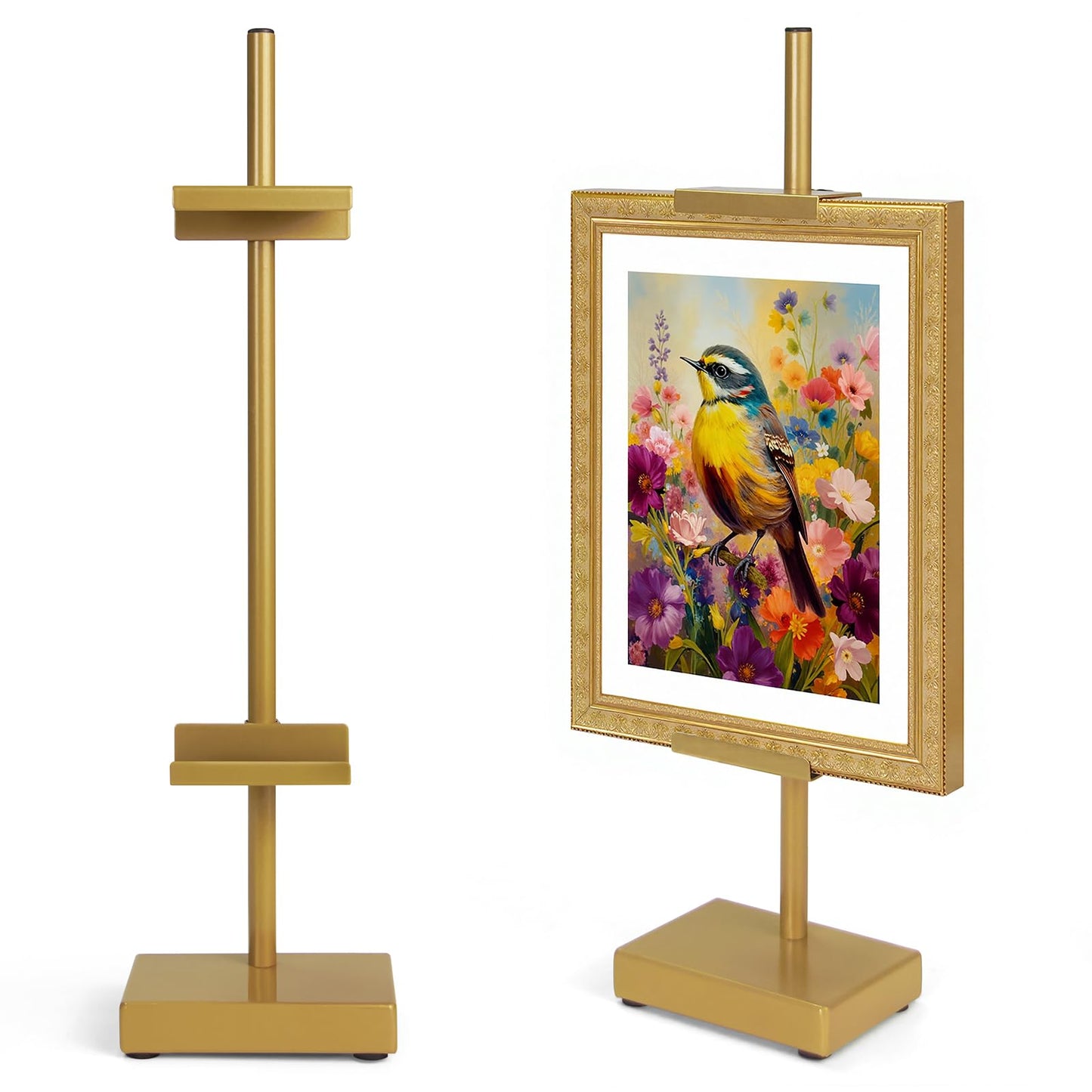 Victawks Adjustable Tabletop Easel Stand, Picture Easels for Display Up to 17" H, Gold Metal Picture Frame Holder Stand Table for Art, Photo (1 Pack)