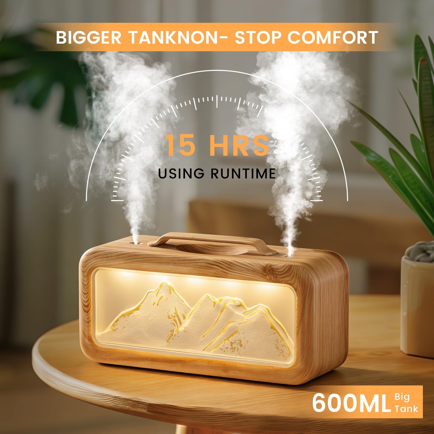 HEEYCEM Humidifiers for Bedroom, 600ml Cool Mist Humidifier with Night Light, 23dB Quiet Operation, Mini Baby Humidifier,for Bedroom, Nursery, Office, Plants(Wood Grain）
