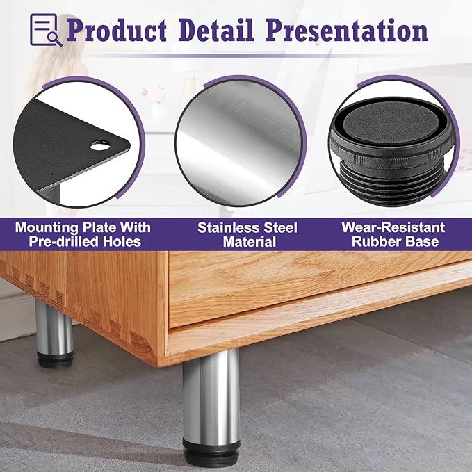 4 Inch Metal Furniture Legs Stainless Steel Adjustable Legs Silver Table Legs