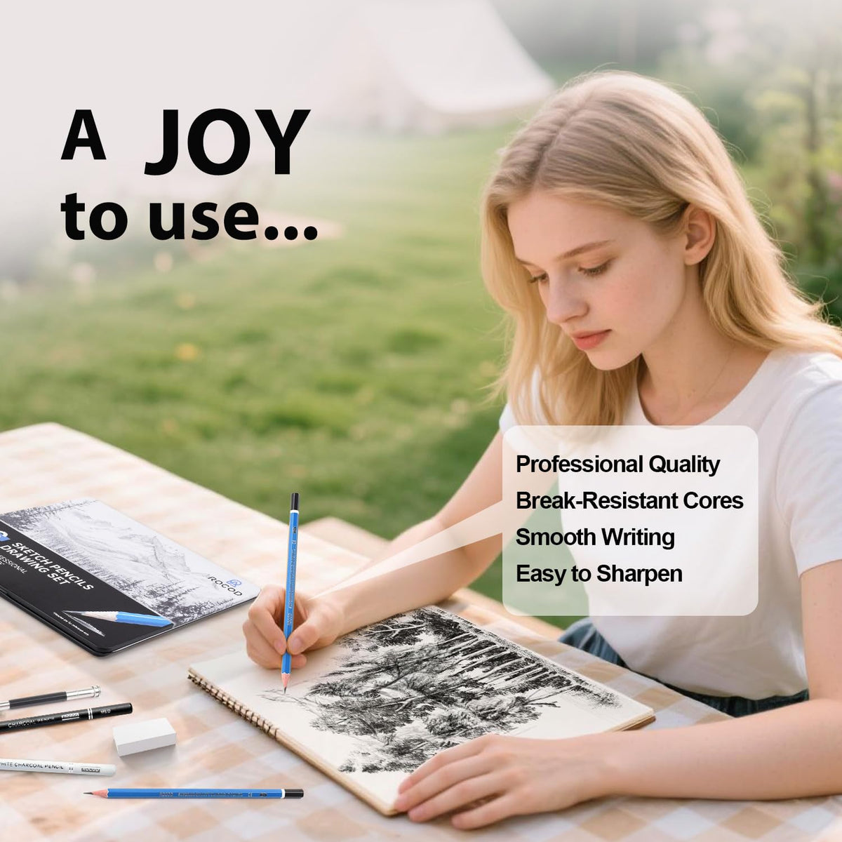 ROCOD Sketch Pencils for Kids and Adults Drawing, 26-Piece Profession Sketching Pencils, Drawing Pencil for Artists Beginner Sketching, Art Graphite Pencil 6B to 4H
