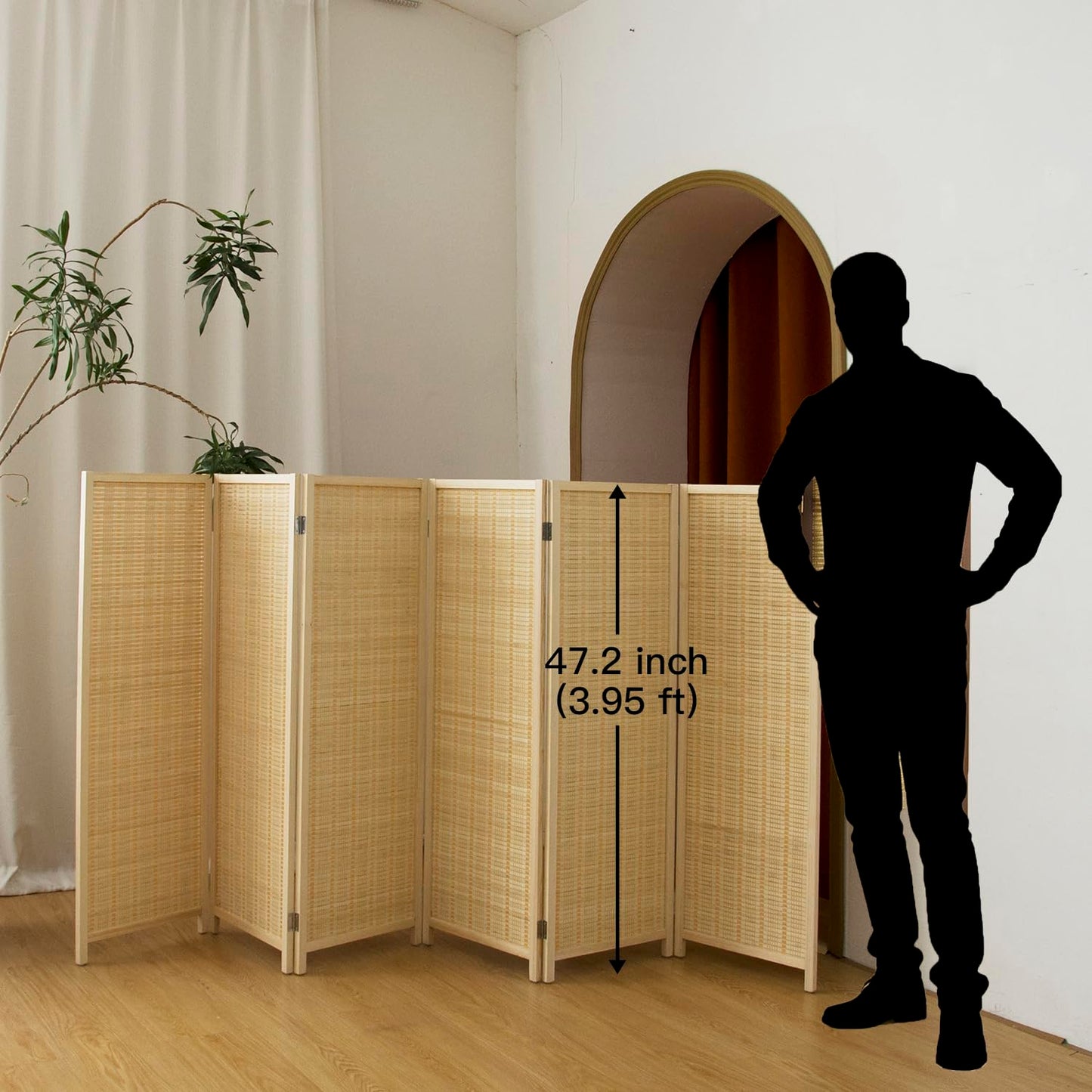 Pawlabay 6 Panel Short Panel Divider Screen,3.95 FT Tall Bamboo Room Divider Folding Privacy Screen,Short Panel Divider Freestanding Room Divider for Room Seperation,Beige