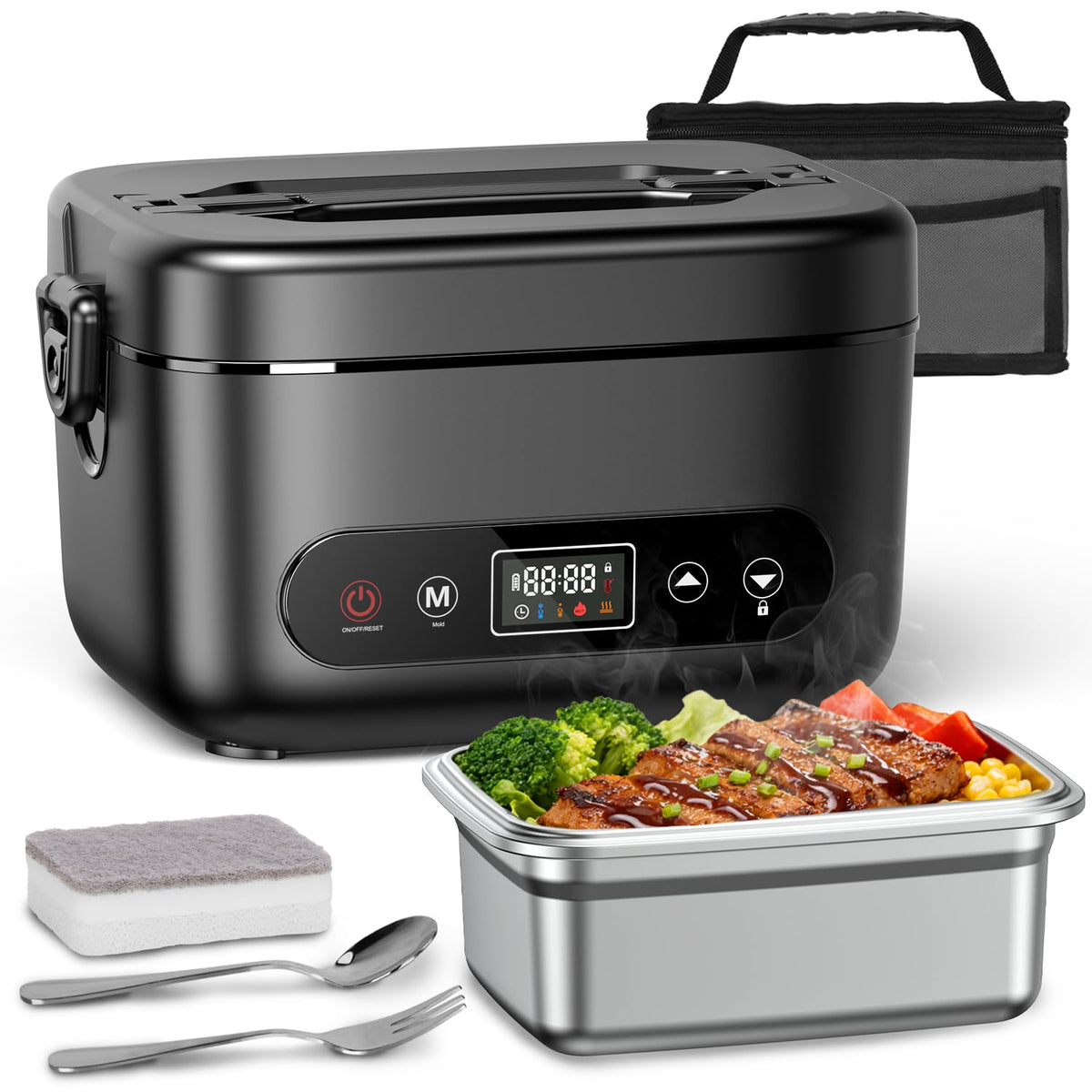 Cosy Life Cordless Electric Lunch Box with 24000mAh Long-Lasting Battery, 1.2L 304 Stainless Steel Food Warmer & Insulated Bag for Hot Meals at Office, on Travel & Outdoors