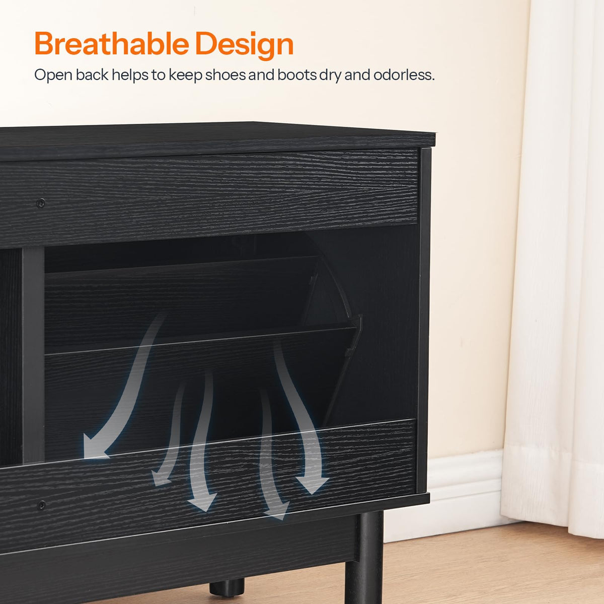 HOOBRO Rattan Shoe Storage Bench with Double Flip Drawers, Narrow Shoe Storage Organizer for Entryway, 11.8" D x 39.4" W x 20.9" H, Hidden Space Saving Wooden Shoe Cabinet for Hallway, Black BN51HX01