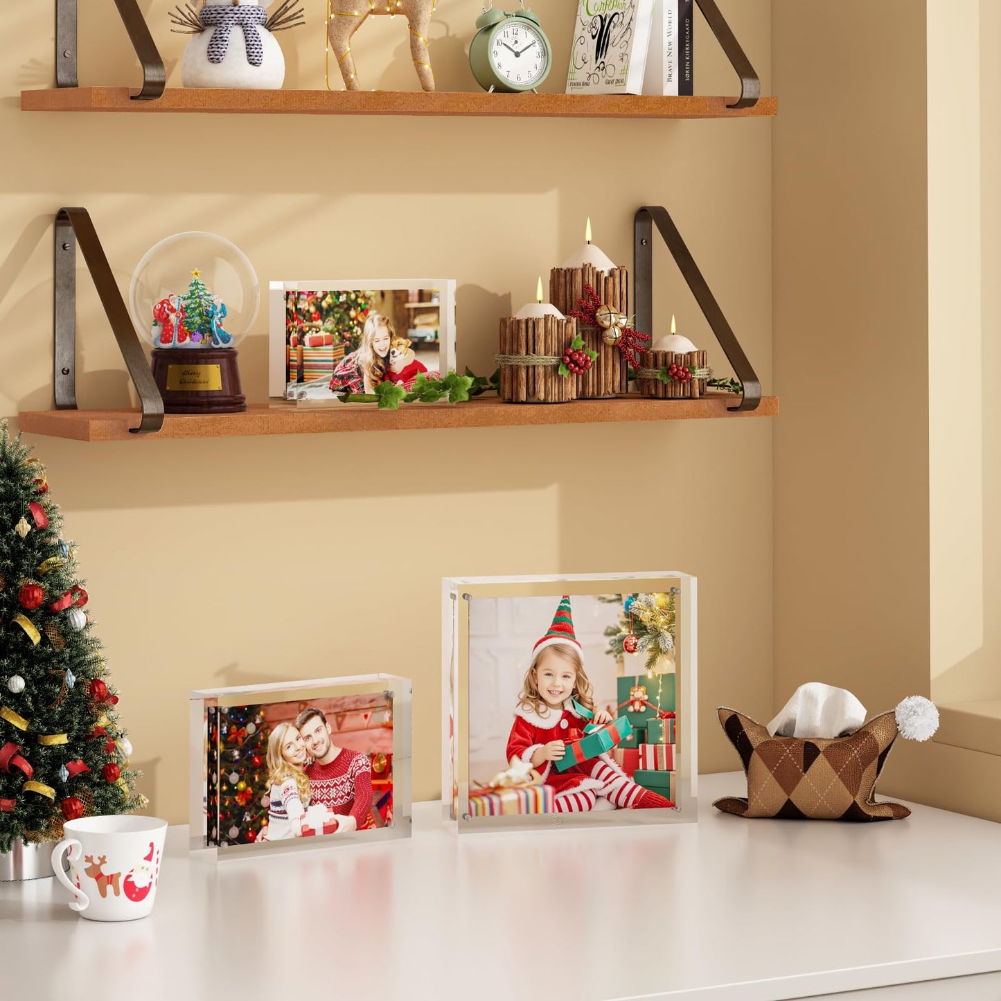Egofine 4x6 Acrylic Frames 6 Pack, 20mm Thicker Frameless Clear Picture Frames, Double Sided Magnetic Picture Frames, Free Standing Desktop Display