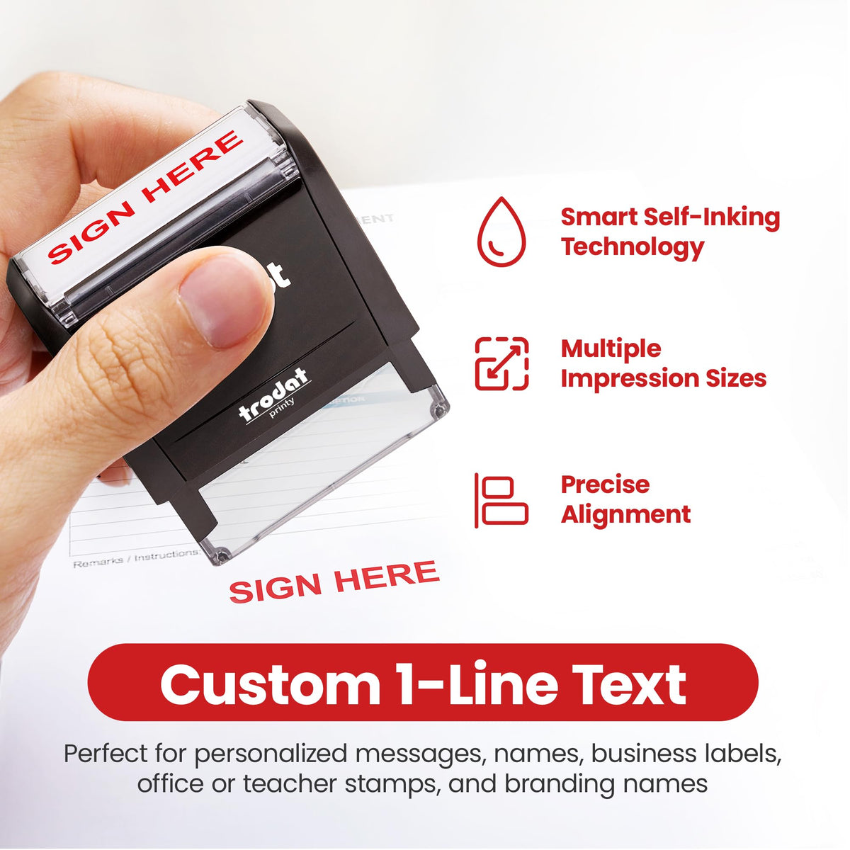 Promot Self Inking 1 Line Custom Stamp - Personalized Name Stamp for Office, Teacher, Address & Business Label Stamp - Choose Font, Ink Color, Pad, for Personal & Professional Use - Small