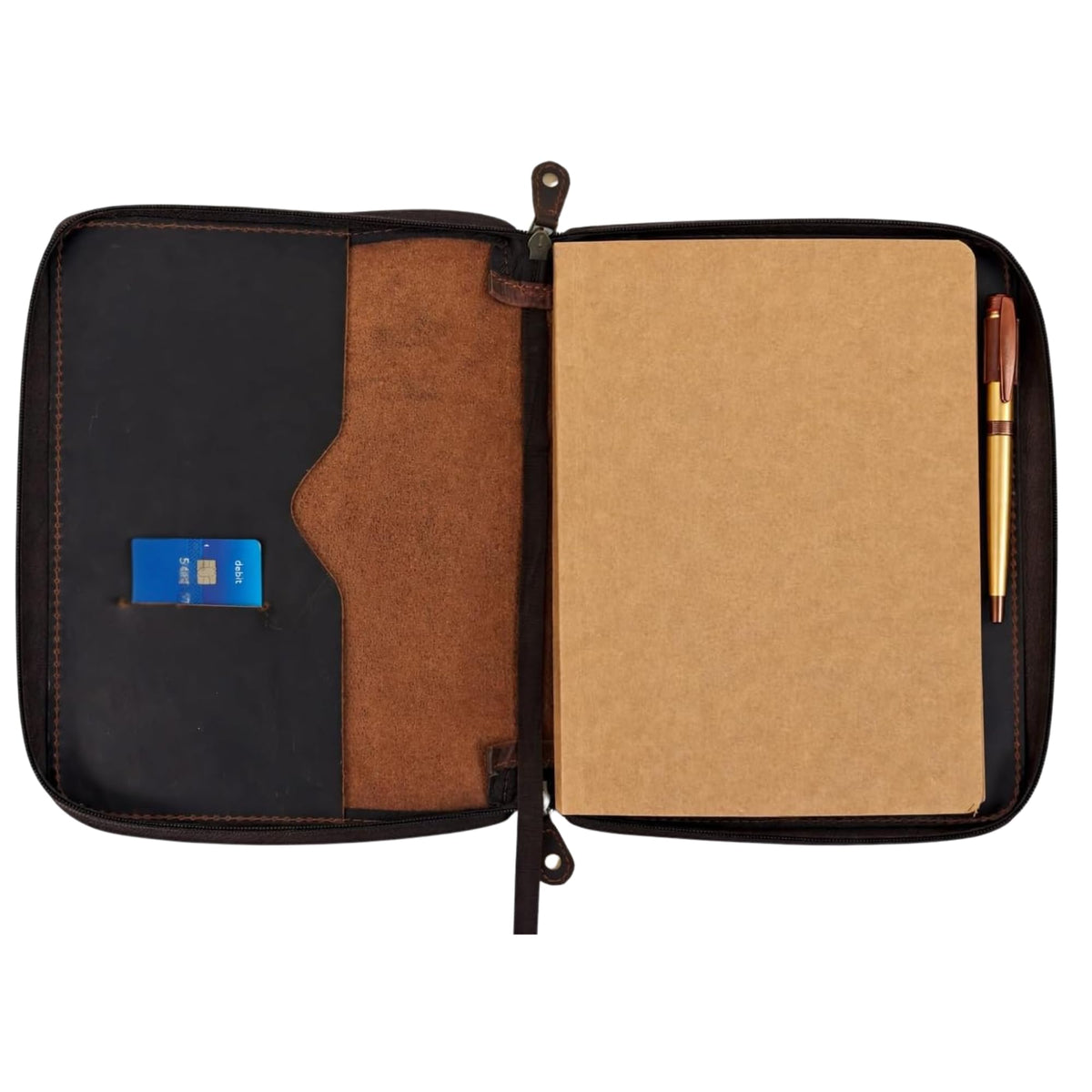 PavinCrafter XL Leather Journal Cover with Zipper & Card Holder – Refillable Full Grain Leather Notebook Cover for 7.0 x 9.8 Inches, Sketchbook 7.5 x 9.75 Inches & B5 – Compatible with Large Journals, Planners & Writing Pads