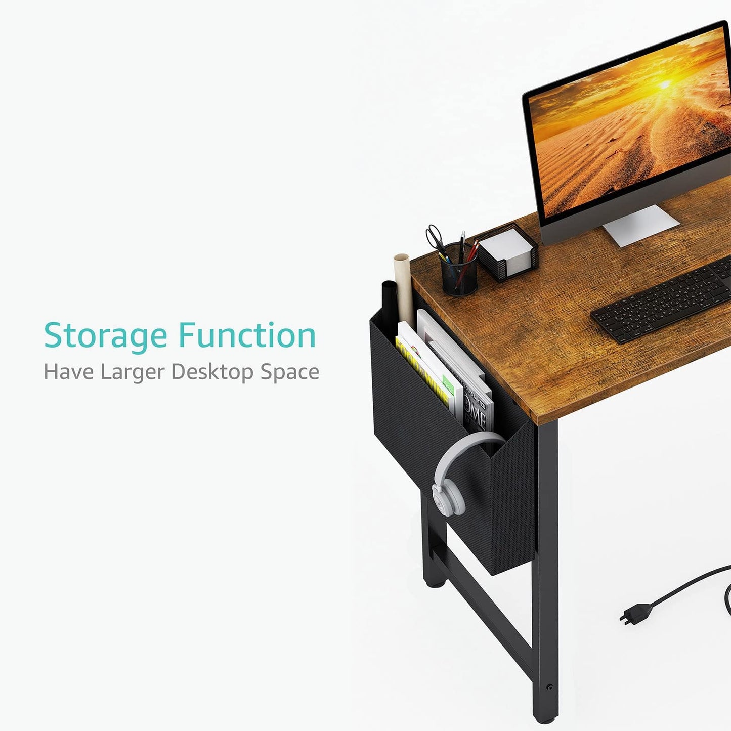 Lufeiya Small L Shaped Desk with Power Outlet Shelves, 40 Inch Reversible Corner Desk for Small Space Home Office, L-Shaped Computer Desk PC Desks with Charging Station, Rustic Brown