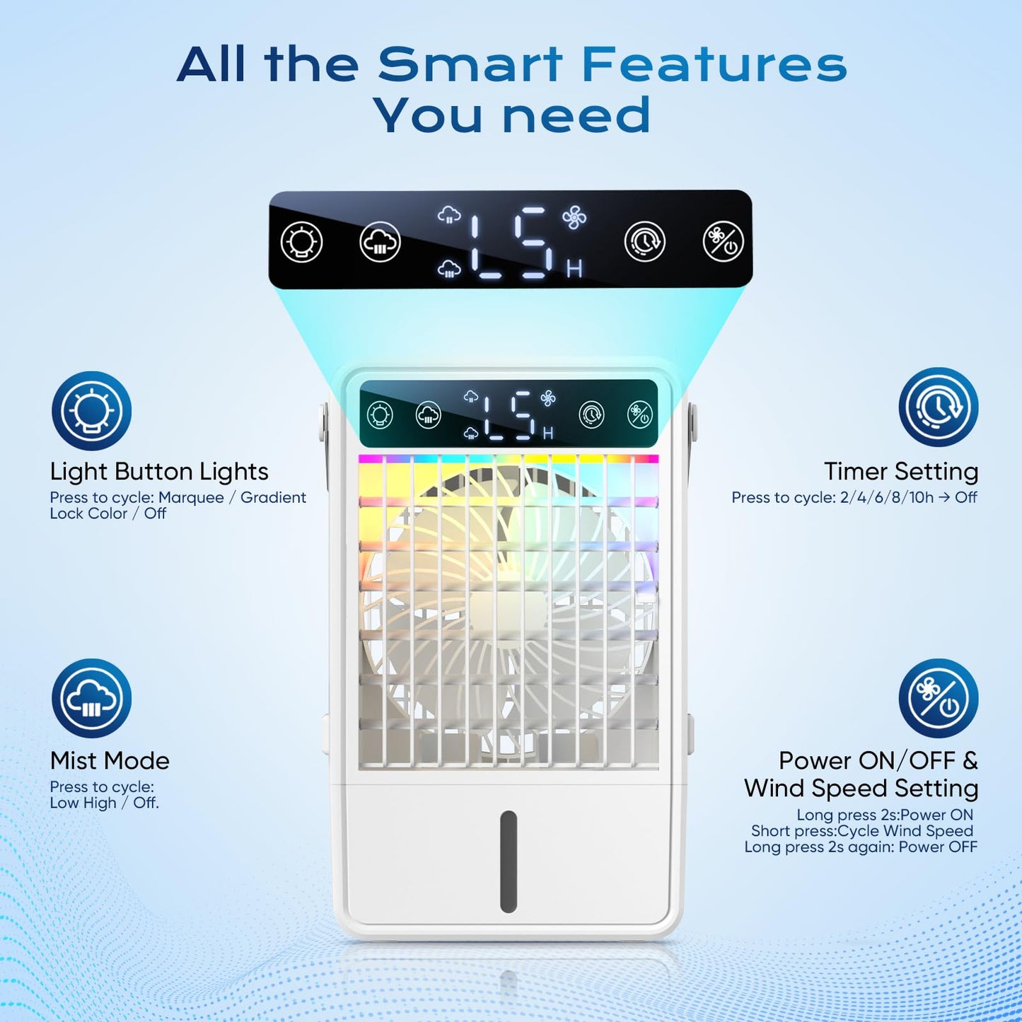 Portable Air Conditioners with 1500ML Tank, 5 Speeds Mini Evaporative Air Cooler with Remote & 2-10H Timer, Personal Air Conditioner Fan Portable AC Unit for Office, Desktop, Camping & Travel
