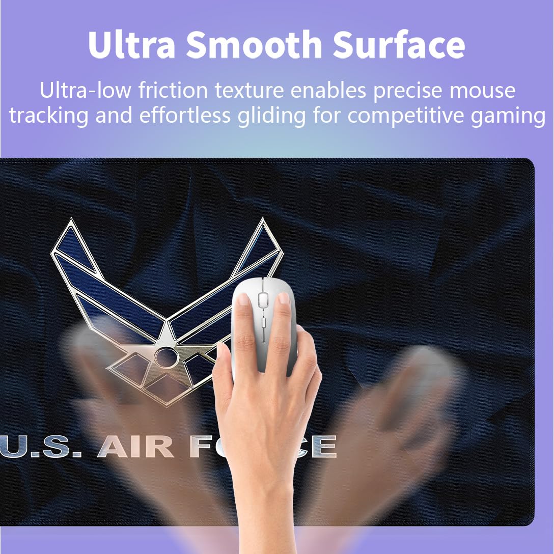 knseva Large Gaming Mouse Pad (31.5" x 15.8") - US Air Force Navy Blue Great Gift Idea Patriotic Military Design, Extra XXL Office Accessories, Premium Stitched Anti-Slip Office Desk Mat