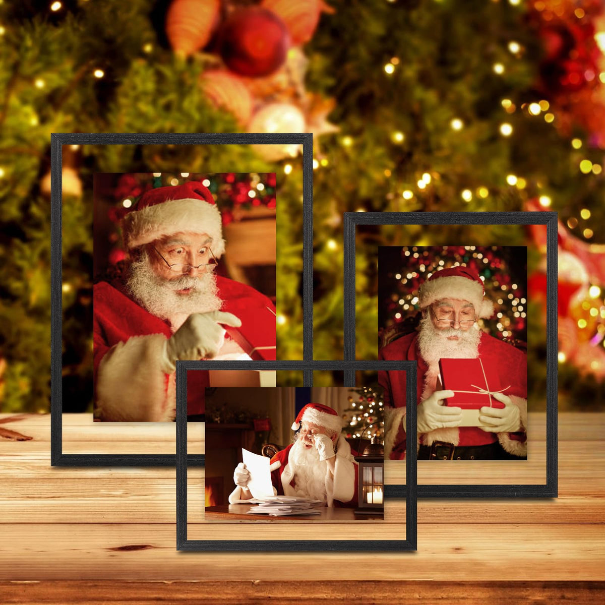 Egofine 11x14 Floating Frames Set of 2, Double Plexiglass Picture Frame, Made of Solid Wood Display Any Size Photo up to 11x14, Wall Mount or Tabletop Standing, Faded Black