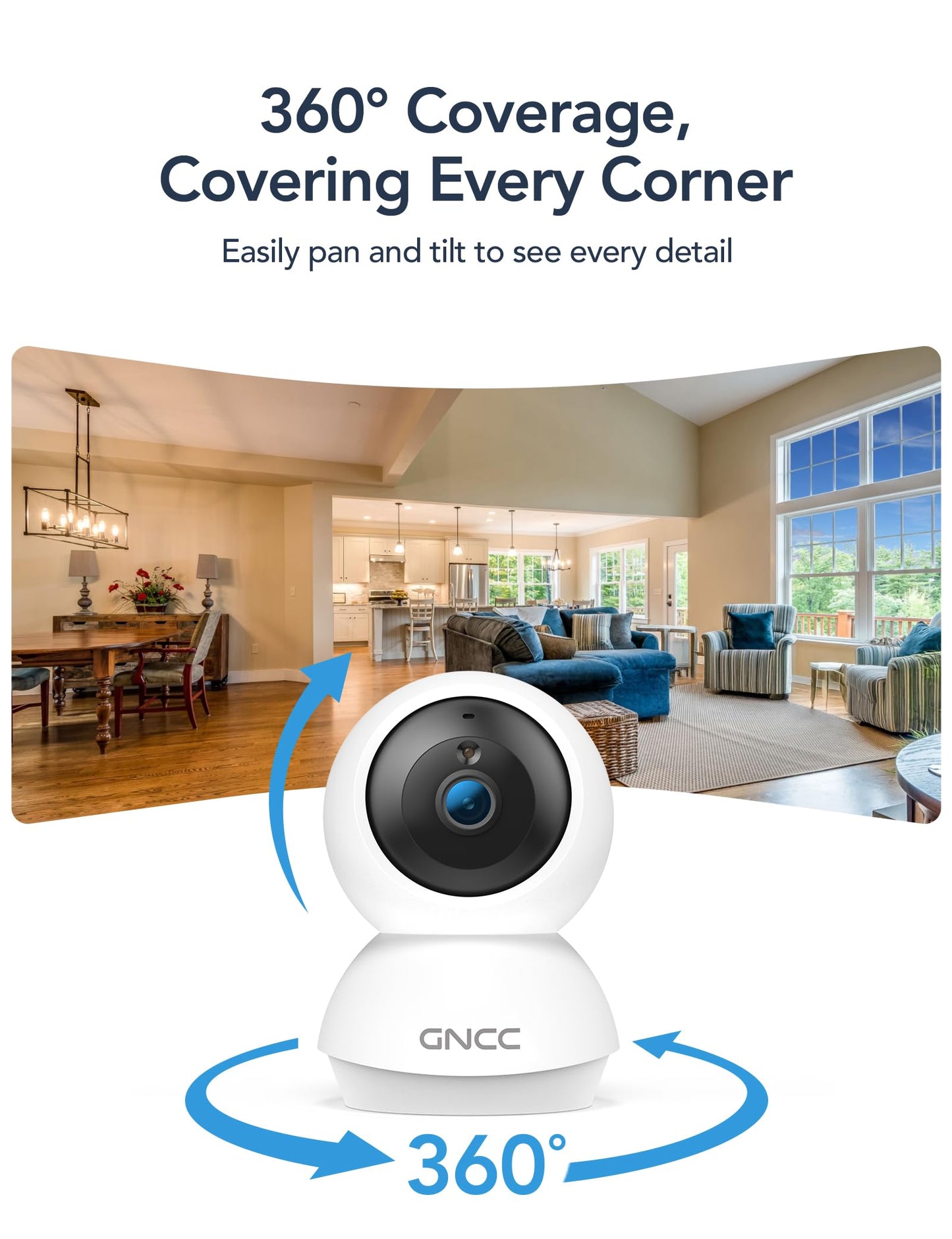 GNCC 2K Cameras for Home Security-2.4/5Ghz WiFi Indoor Camera with 360° Motion Detection for Pet/Baby/Nanny/Dog 2-Way Audio, Night Vision, 24/7 SD Card Storage, Cloud Storage, Works with Alexa, 4 Pcs