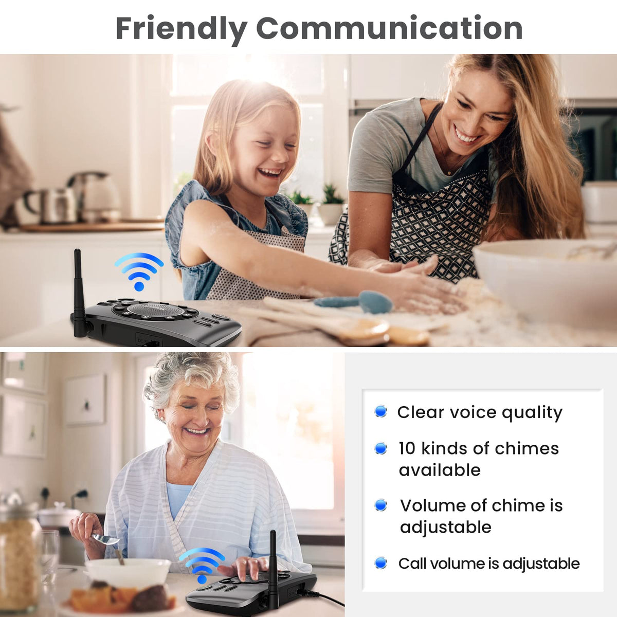 Hands-Free Two Way Intercoms Wireless for Home Business, Wuloo Upgrade Audio Intercom System for Elderly, Full Duplex Room to Room Intercom with 5280 ft Range Clear Sound Anti-Interference, 3-Pack