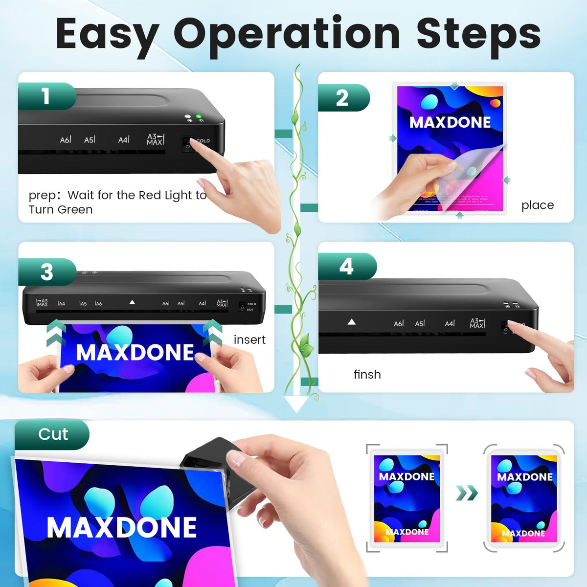 MAXDONE Laminator Machine 11x17-4-in-1 Thermal Cold 13 Inch Laminating Machine with Sheets, Paper Trimmer & Corner Rounder, ABS Jam Release & Fast Warm-up Laminator for A3/A4/A5, Home Office School