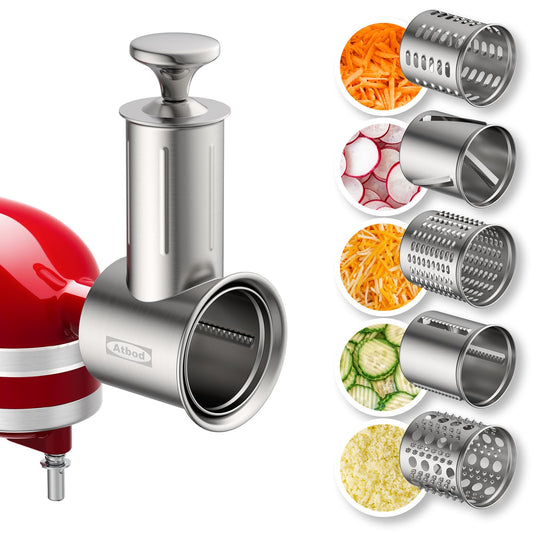 Stainless Steel Slicer Shredder Attachment for KitchenAid Stand Mixer, Cheese Grater Attachment for KitchenAid with 5 Blades, Dishwasher Safe