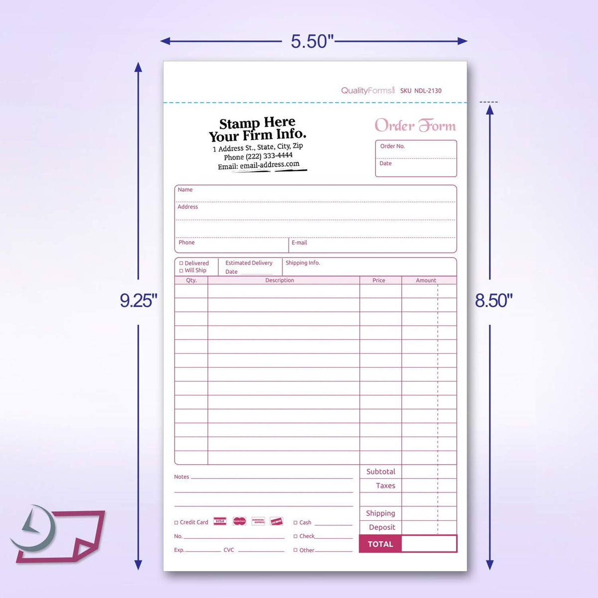 NextDayLabels - NCR Carbonless Order Forms, Bound Wraparound Cover, 50 Sets per Book. (5-1/2 x 8-1/2" - 2 Part)