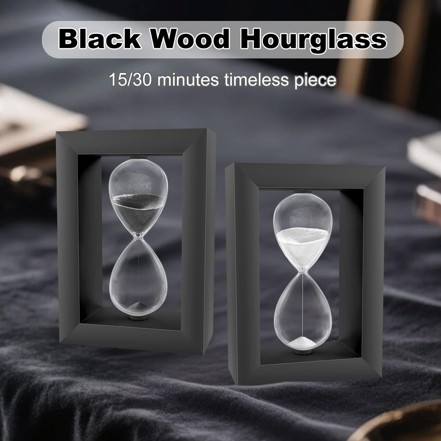 Hourglass Sand Timer, Modern Square Black Wood Sand Clock, Decorative Desktop Hour Glass Sandglass,Reloj De Arena for Office, Home Decor, Kitchen (Black, 10 Minute)