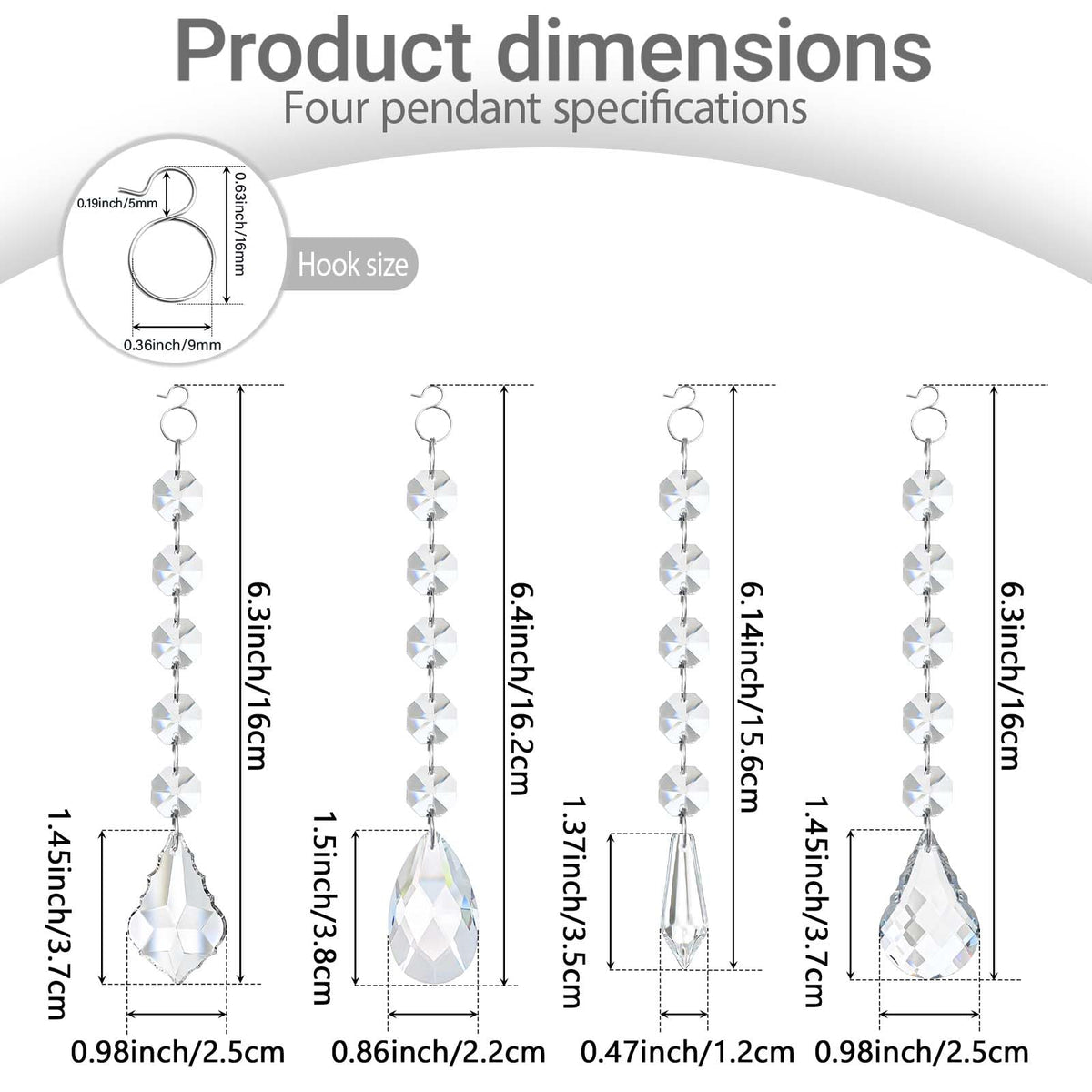 20 Pcs Crystal Prisms Hanging Assortment, Clear Teardrop & Icicle Chandelier Replacement Parts with Hooks, Multi-Shape Suncatchers for Windows Lamps Christmas Tree Home Party Decor (Clear, 20 Pcs)