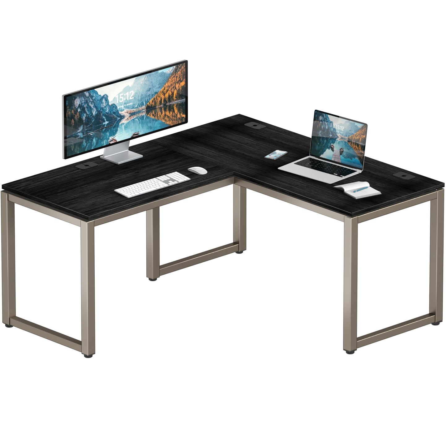 SHW 55 x 60 Inches Commercial-Grade L-Shape Corner Office Computer Desk, Espresso