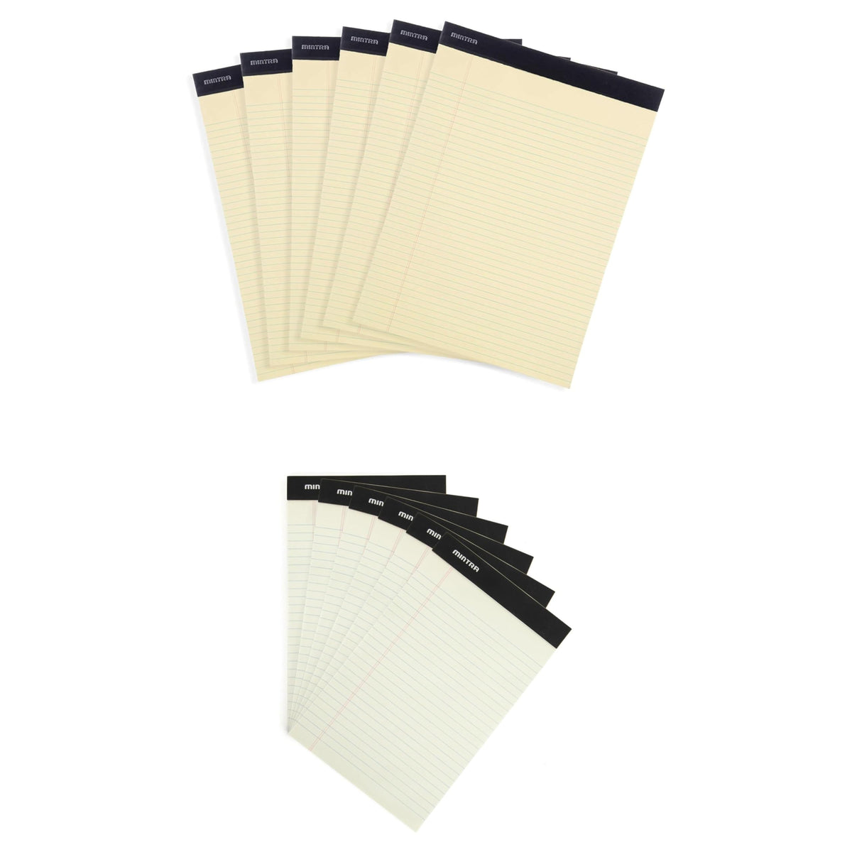 Mintra Legal Pad Bundle – 6 Pack 8.5"x11" Canary Yellow Narrow Ruled Legal Pads + 6 Pack 5"x8" Green Narrow Ruled Legal Pads, Micro-Perforated Writing Pads for Office, School & Note Taking