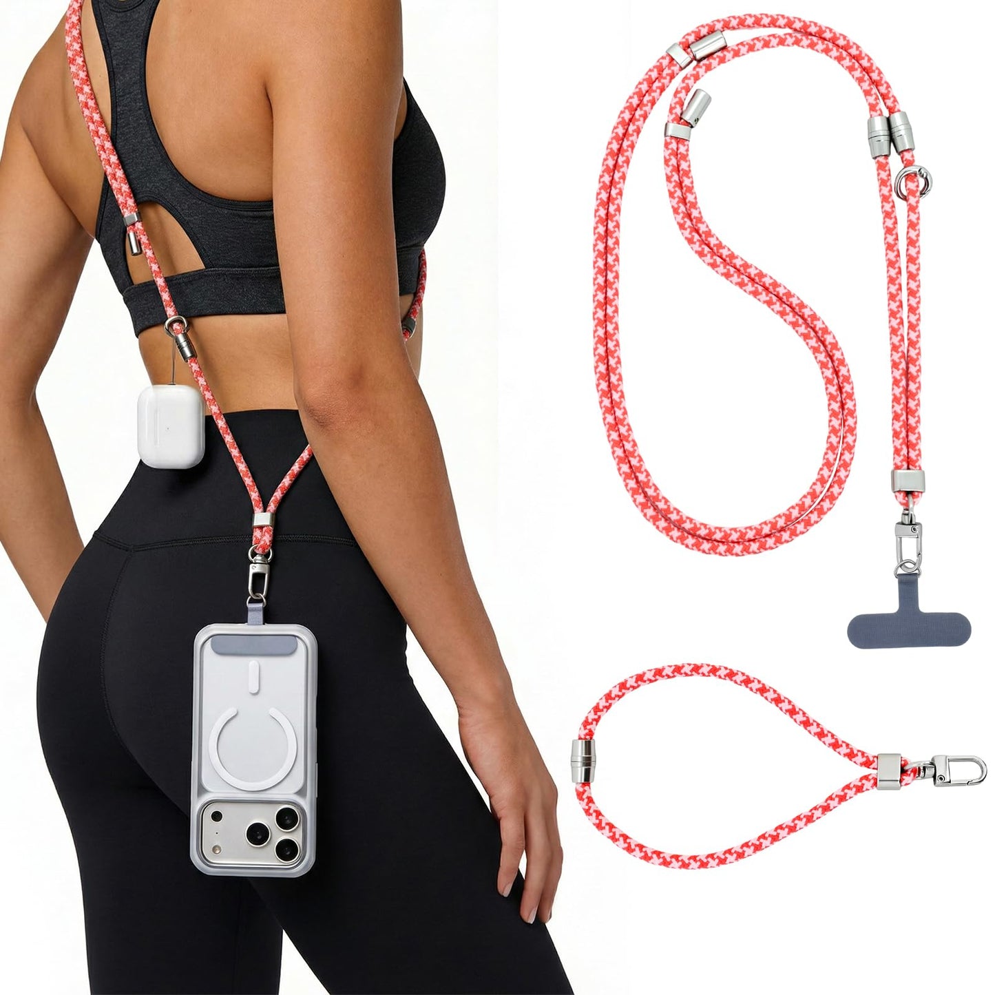 ZOYTONE Phone Lanyard & Phone Wrist Strap, 3 in 1 Adjustable Anti Theft Phone Strap for Cell Phone Lanyard, Convertible Crossbody Strap with Locking Knob for Travel Hiking Cycling Climbing (Pink)