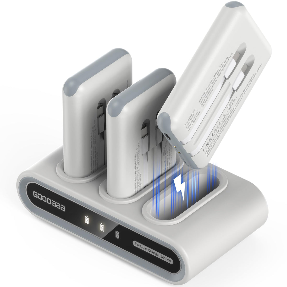 GOODaaa Portable Charger, 3-Pack 10000mAh Slim Power Bank Built in Cables, 3 Outputs 1 Inputs Family Power Hub for All Mobile Devices, Charging Station Set Includes 180 DlY Stickers, for Home,Office