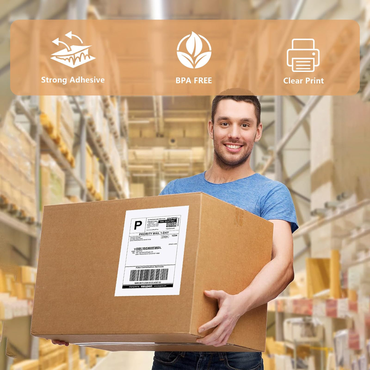 9527 Product 8.5" x 5.5" Half Sheet Self Adhesive Shipping Labels for Laser & Inkjet Printers, Easy to Peel Label, 100 Sheet 8.5 x 11 Address Labels, 2 Labels per Sheet (200 Labels)