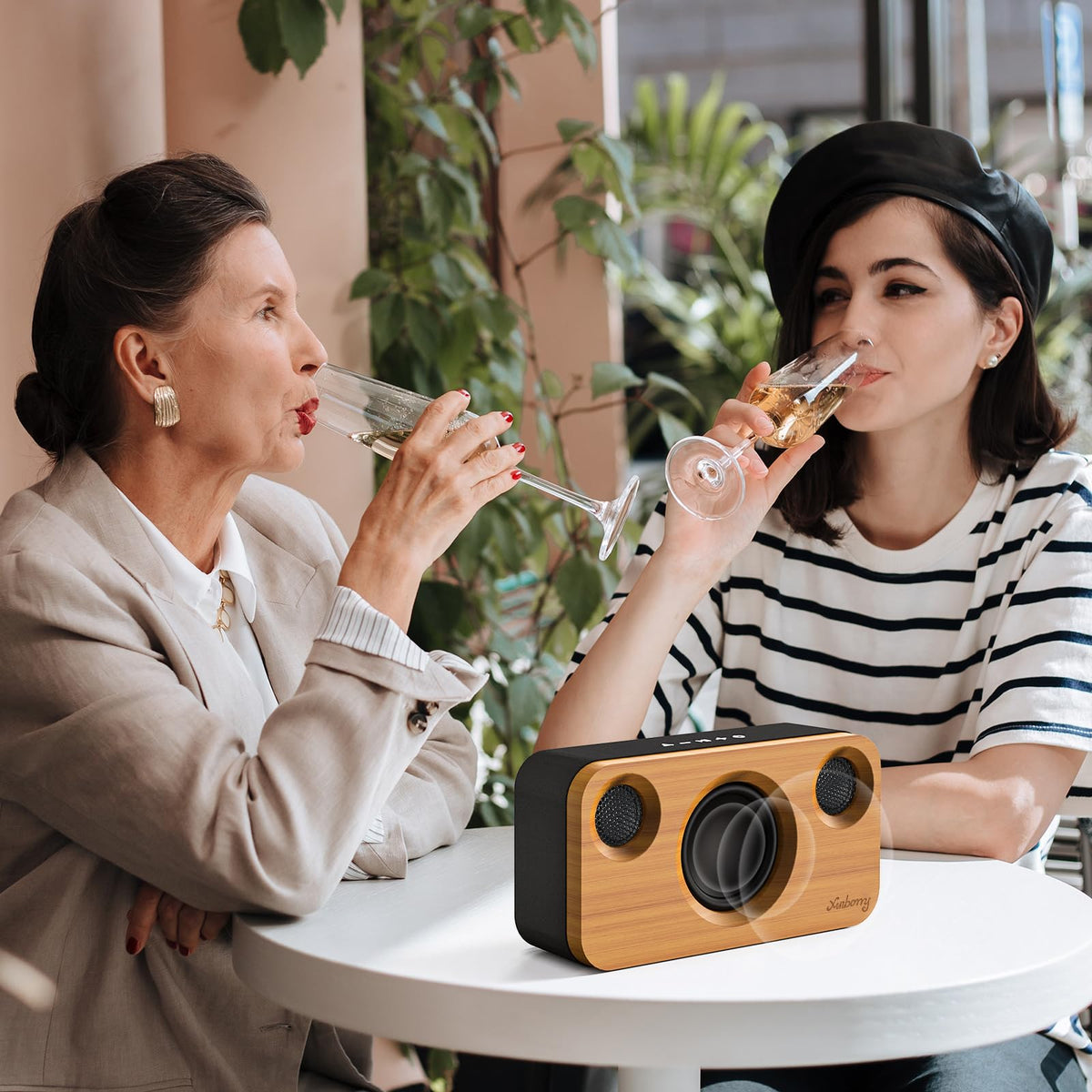 Xinborry Bluetooth Speaker with Deep Bass, 40W(Peak) Wireless Portable Speaker with AUX, TF Card, Stereo Sound Wood Home Audio Sync up to 100 Bluetooth 5.3 Speakers for Home Party, Outdoor Camping