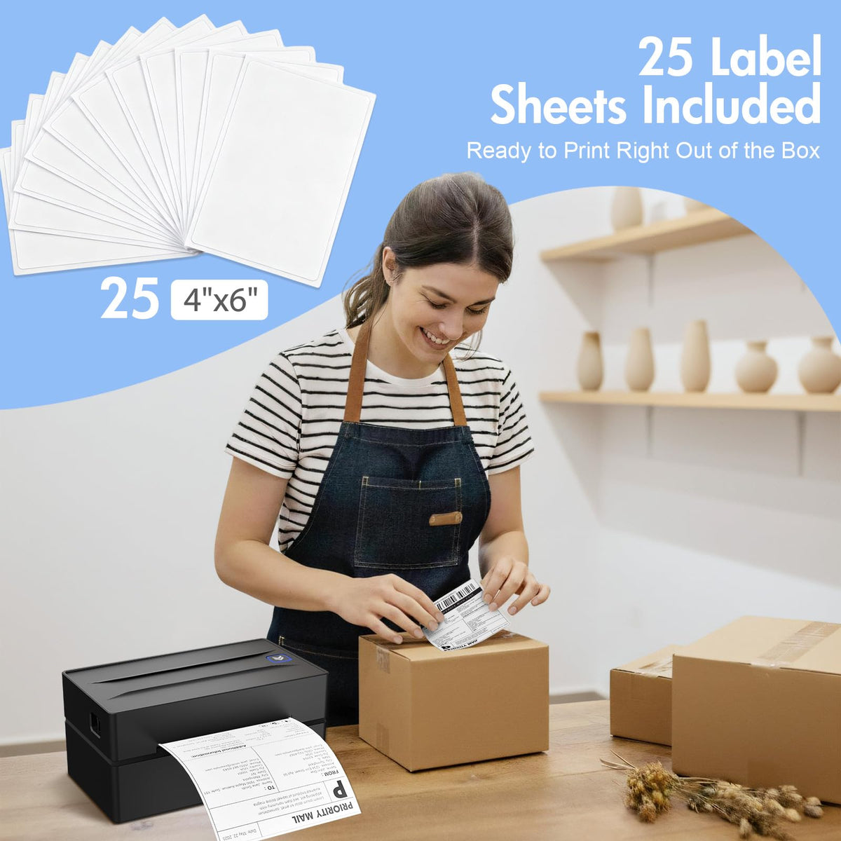 Bluetooth Thermal Shipping Label Printer: 4x6 Wireless Label Maker with Tape for Small Business - Compatible with iPhone, Android, Windows & Mac, Widely Used for USPS UPS Amazon Shopify Etsy