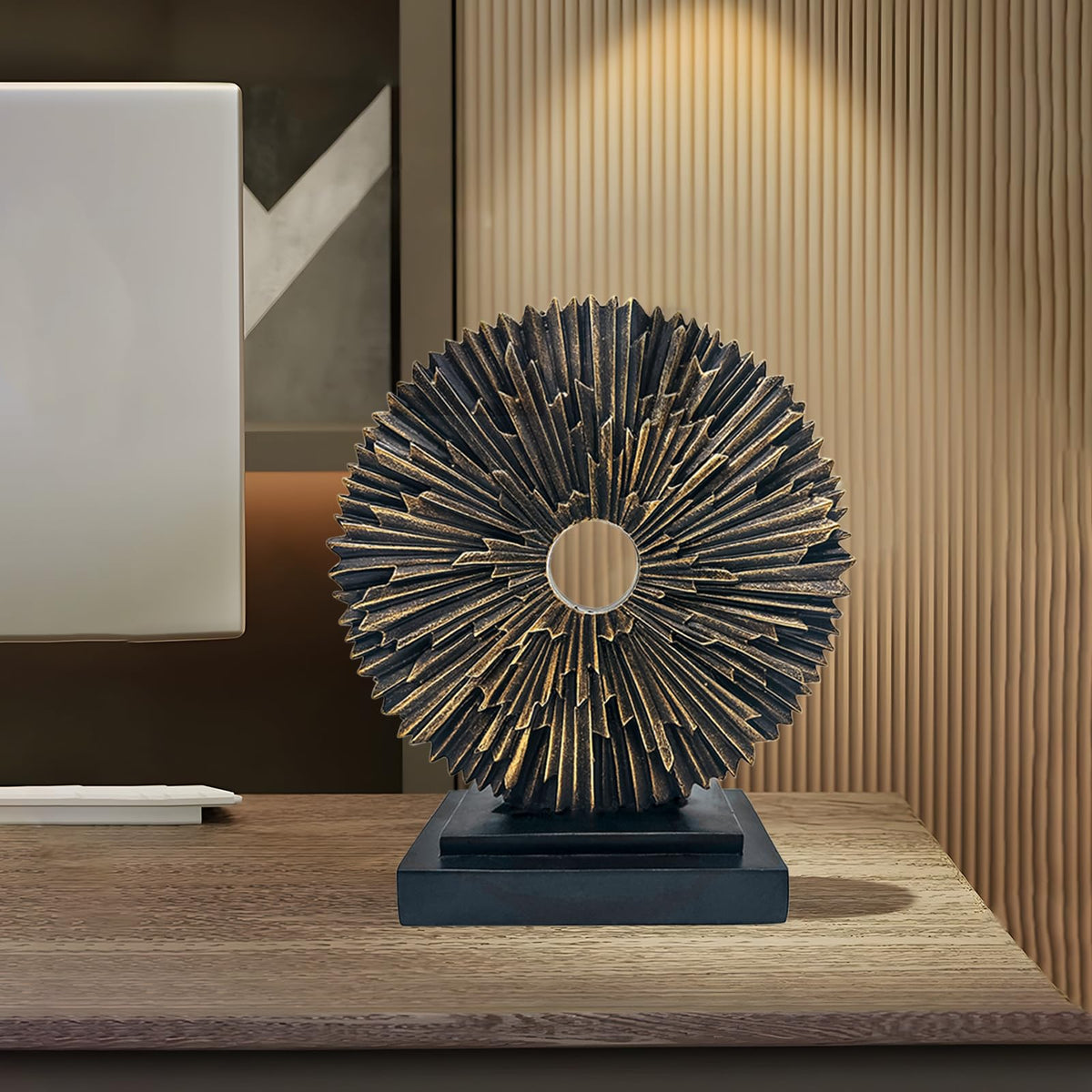 Paytonture Abstract Statue for Home Decor,Office Desk Sculpture for Men,Creative Round Line Ornament for Bookshelf,Modern Decorative Sculpture,Bedroom,Livngroom,Table(Black)