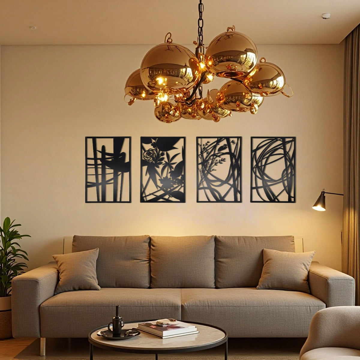 AIM & GGKK 4-Pack Minimalist Metal Wall Art Decor - Rustproof Abstract Line Decor for Bathroom, Living Room & Bedroom - Lightweight & Easy-to-Hang Modern Gallery Set for Empty Walls (17"x12", Black)